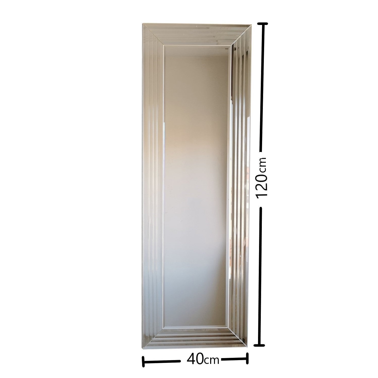 Espelho de Parede Moderno Prateado, 40 x 120 cm | 100% MDF, Montado, Ajustável Horizontal e Verticalmente | Perfeito para Hotéis e Espaços Contemporâneos