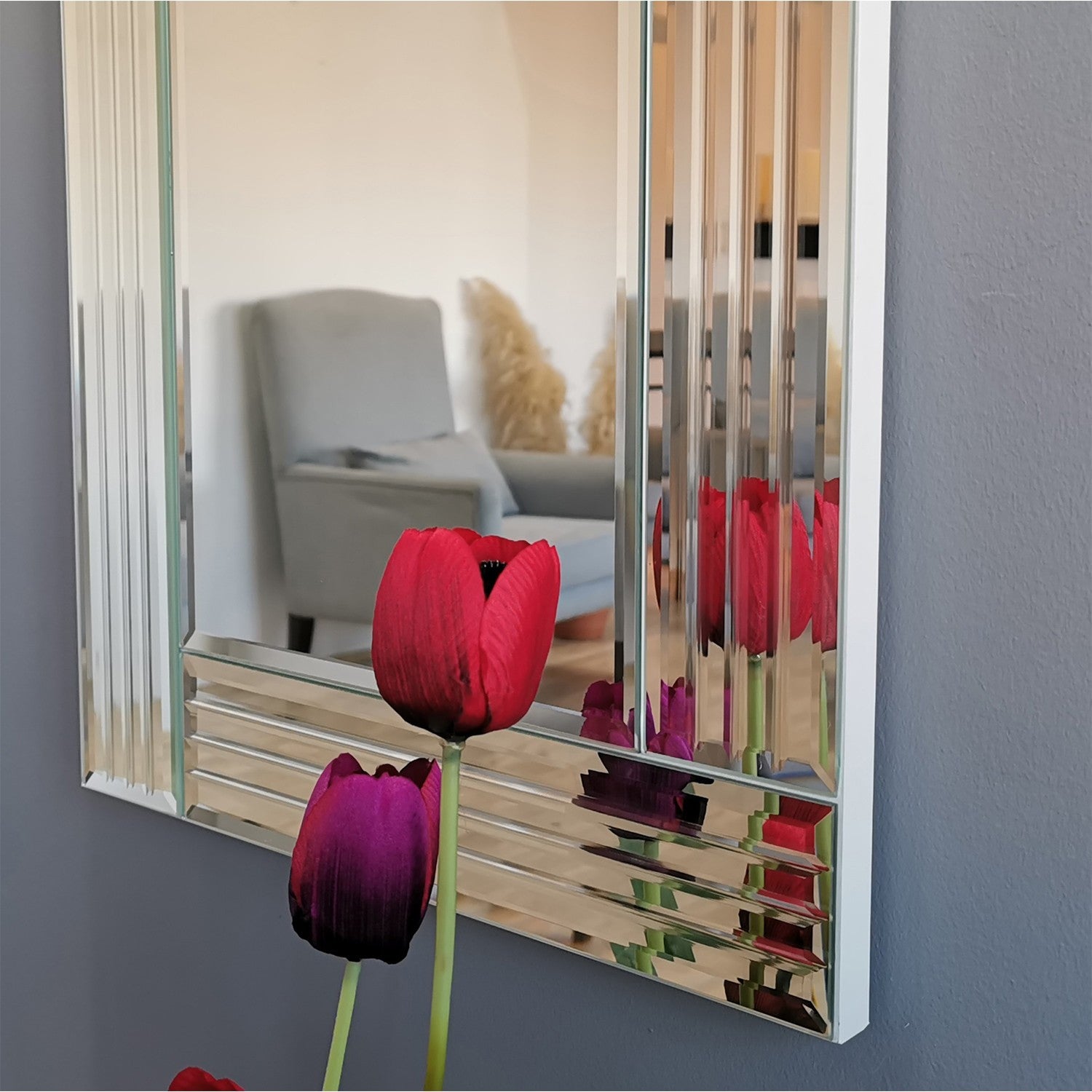 Espelho de Parede Moderno Prateado, 40 x 120 cm | 100% MDF, Montado, Ajustável Horizontal e Verticalmente | Perfeito para Hotéis e Espaços Contemporâneos