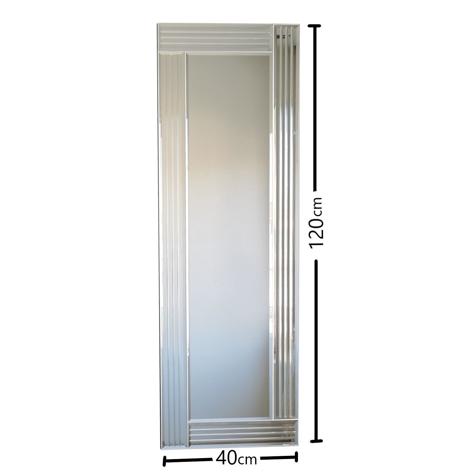 Espelho de Parede Moderno Prateado, 40 x 120 cm | 100% MDF, Montado, Ajustável Horizontal e Verticalmente | Perfeito para Hotéis e Espaços Contemporâneos