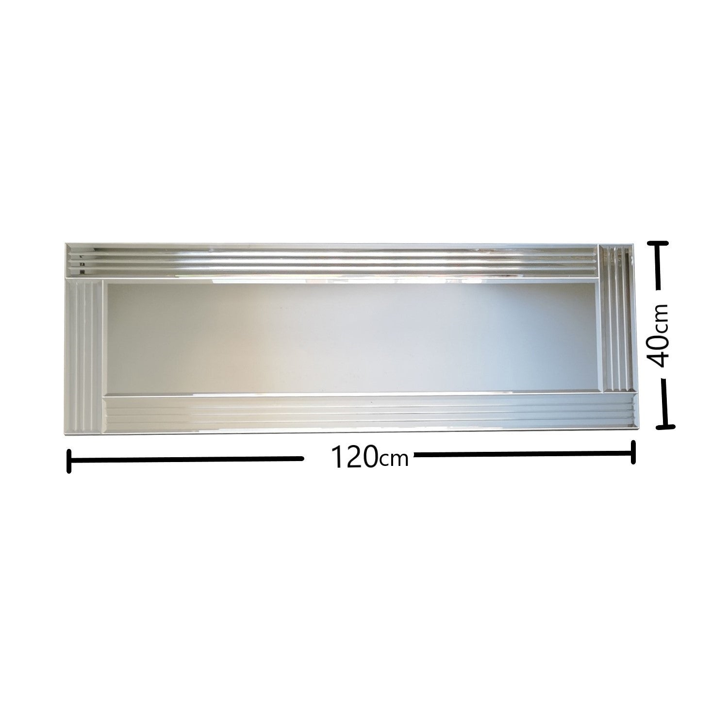 Espelho de parede moderno prateado, 120 cm x 40 cm | 100% MDF, ajustável horizontal e verticalmente | Montado, perfeito para hotéis e espaços contemporâneos