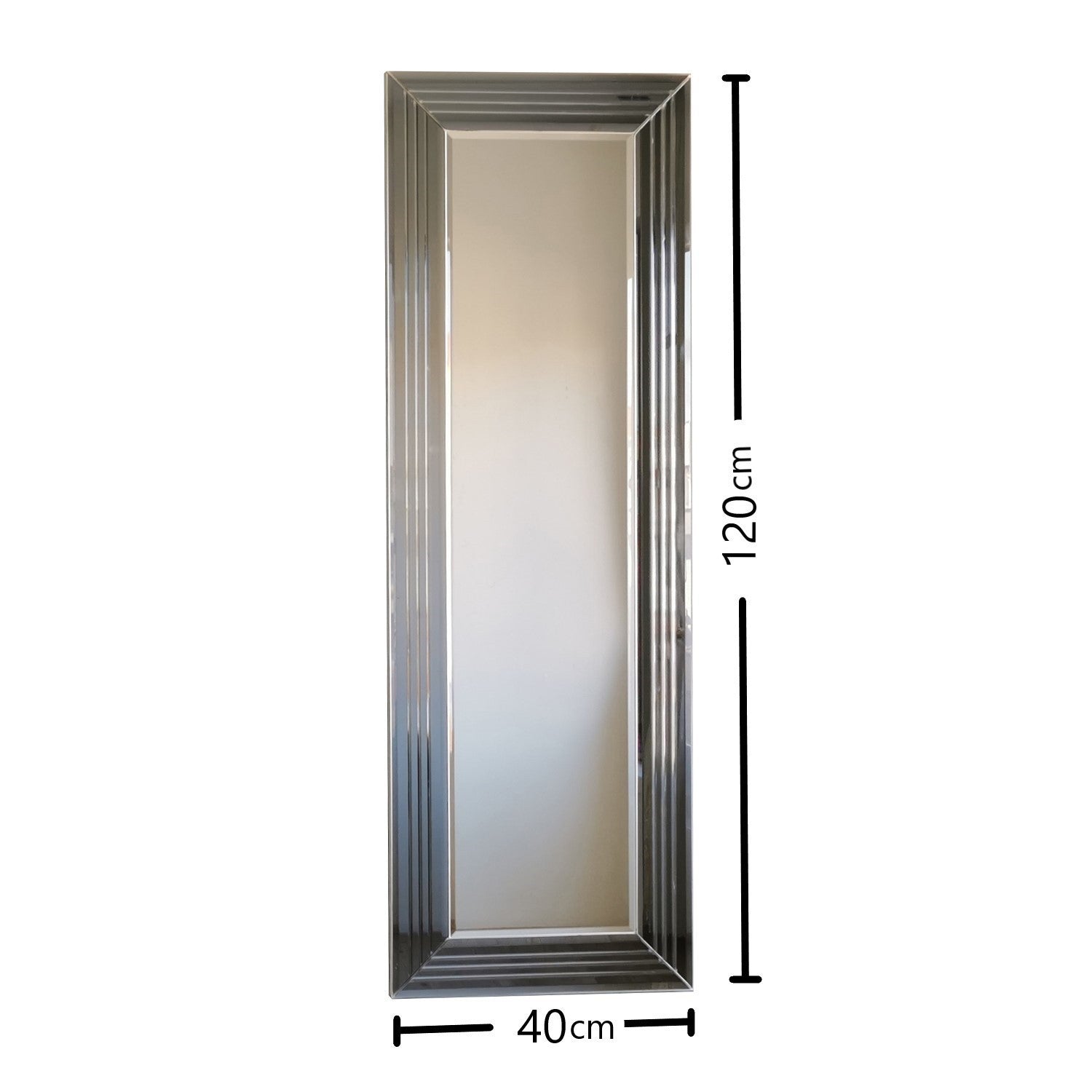 Espelho de Parede Moderno Prateado, 40 x 120 cm | 100% MDF, Montado, Ajustável Horizontal e Verticalmente | Perfeito para Hotéis e Espaços Contemporâneos