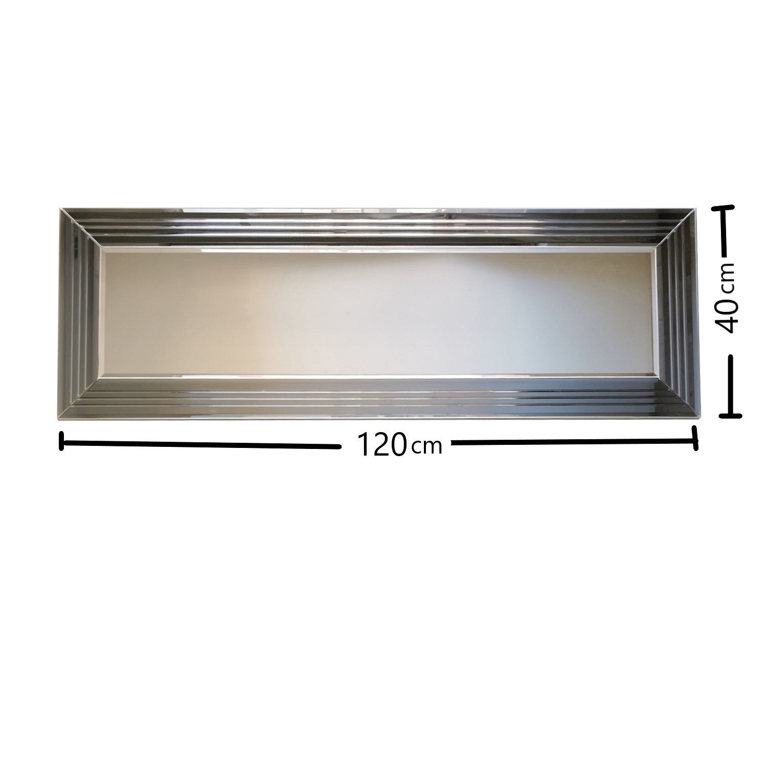 Espelho de parede moderno prateado, 120 x 40 x 2,2 cm | 100% MDF, montado, ajustável horizontal e verticalmente | Perfeito para hotéis e espaços contemporâneos