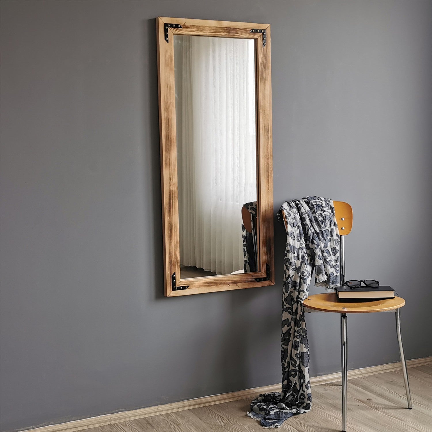 Espelho de parede elegante em carvalho, 50 cm x 110 cm | 100% madeira maciça de pinho, ajustável e montado | Perfeito para decoração boêmia, rústica e campestre