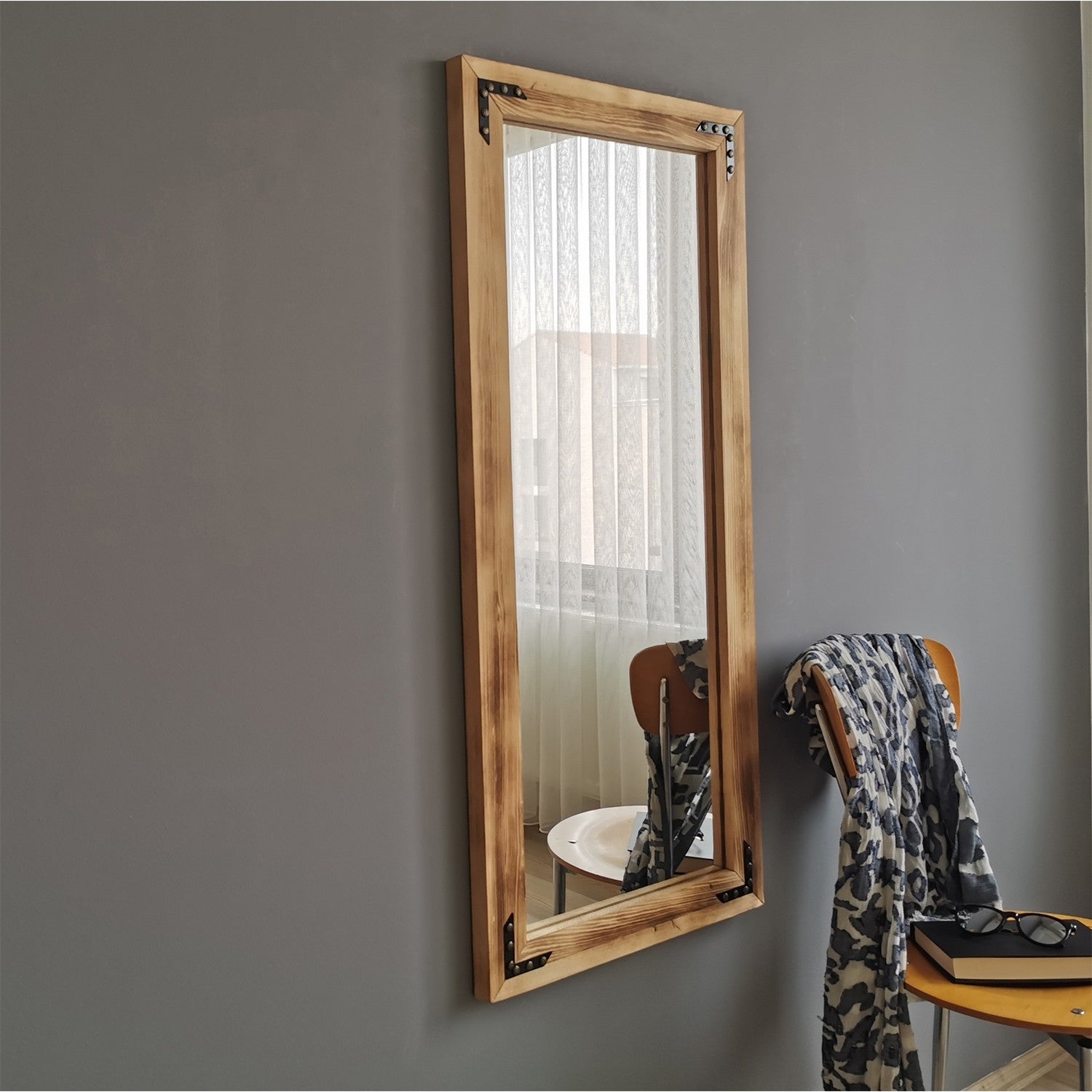 Espelho de parede elegante em carvalho, 50 cm x 110 cm | 100% madeira maciça de pinho, ajustável e montado | Perfeito para decoração boêmia, rústica e campestre