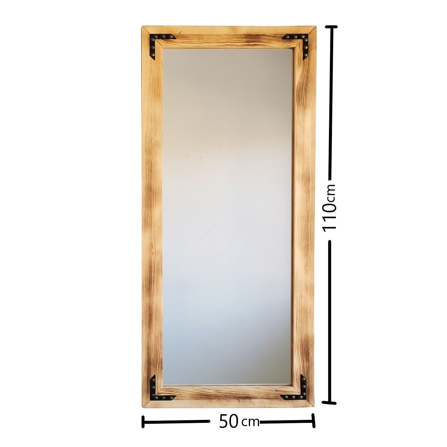 Espelho de parede elegante em carvalho, 50 cm x 110 cm | 100% madeira maciça de pinho, ajustável e montado | Perfeito para decoração boêmia, rústica e campestre