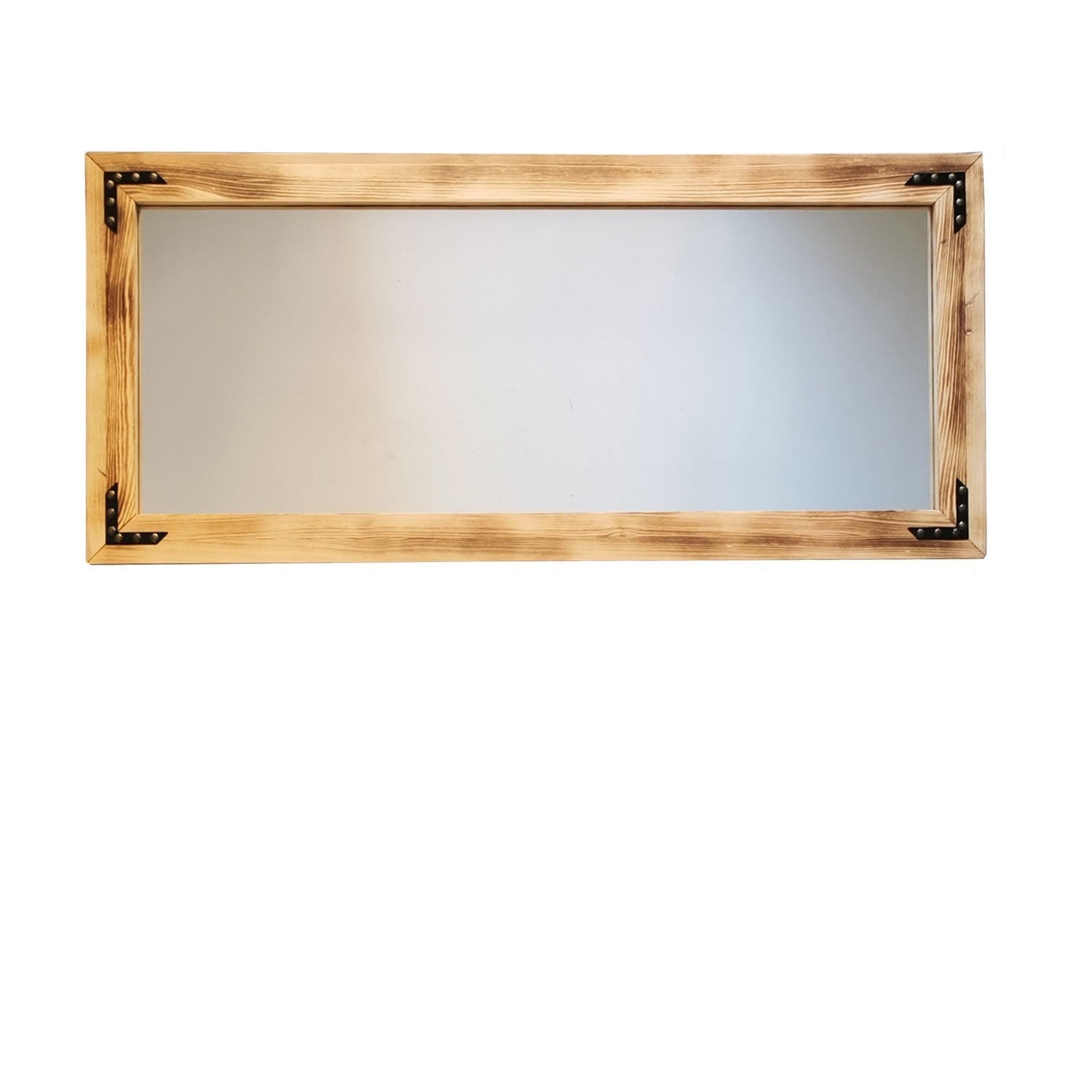 Espelho de parede elegante em nogueira, 110 x 50 x 3 cm | 100% madeira maciça de pinho, ajustável e montado | Perfeito para decoração boêmia, rústica e campestre