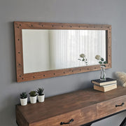 Espelho elegante em nogueira, 110 x 50 x 3 cm | 100% madeira maciça de pinho, montável na parede, ajustável | Perfeito para decoração rústica e campestre, design montado