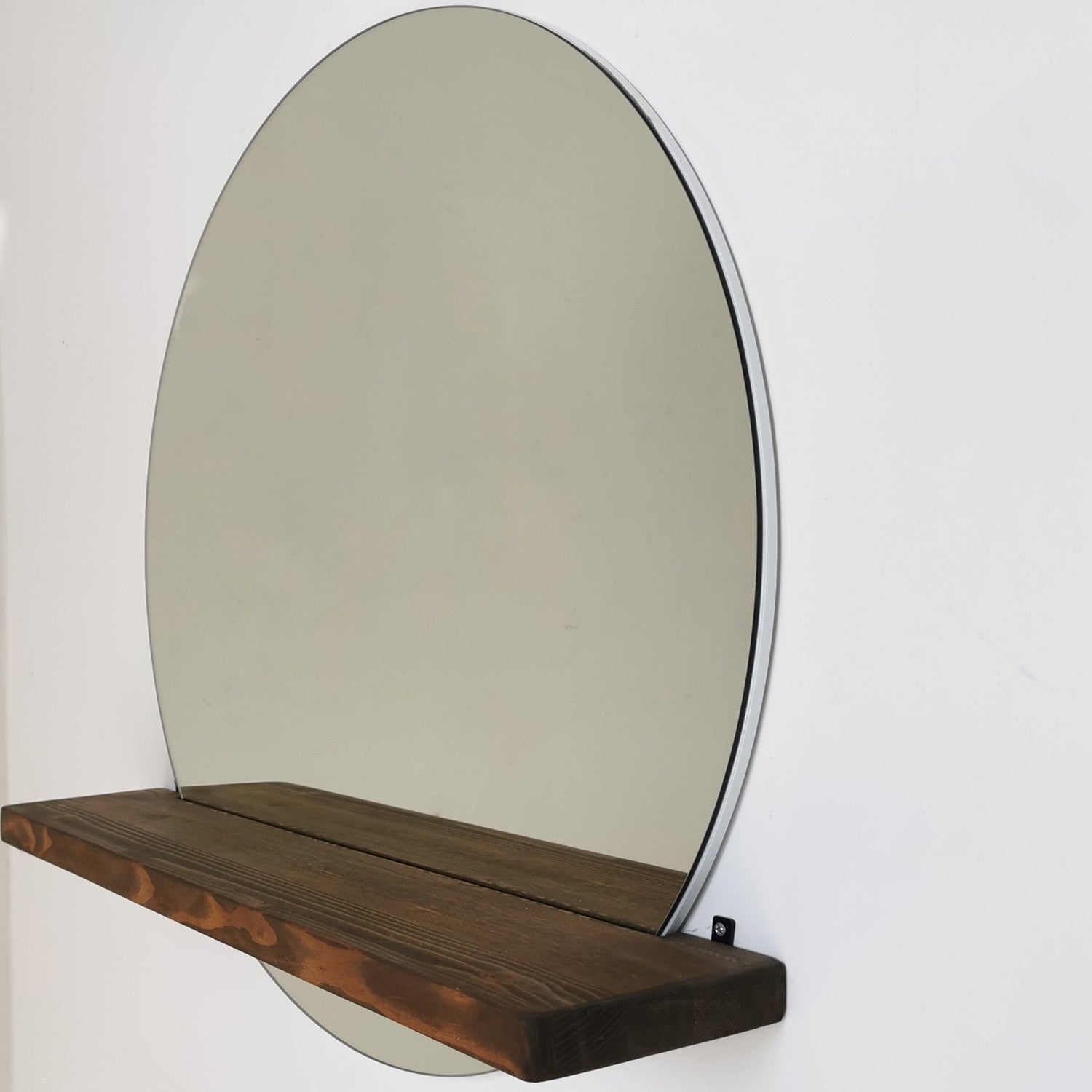 Espelho de parede moderno em nogueira com prateleiras, 70 cm x 70 cm | 100% madeira maciça de pinho, montado, elegante e funcional para decoração de casa e hotel