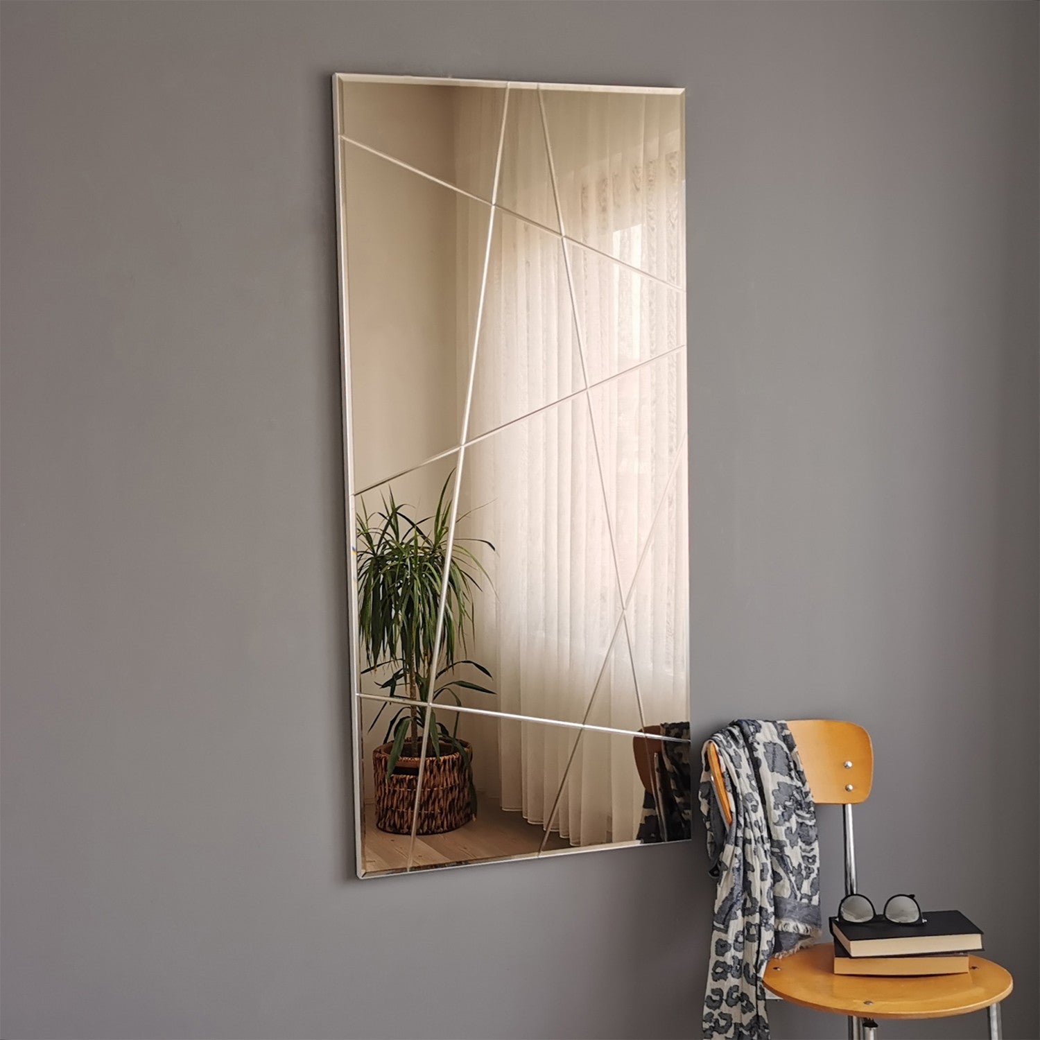 Espelho de parede prateado elegante, 62 x 130 cm | 100% MDF, montado, ajustável horizontal e verticalmente | Perfeito para decoração moderna de hotéis e residências