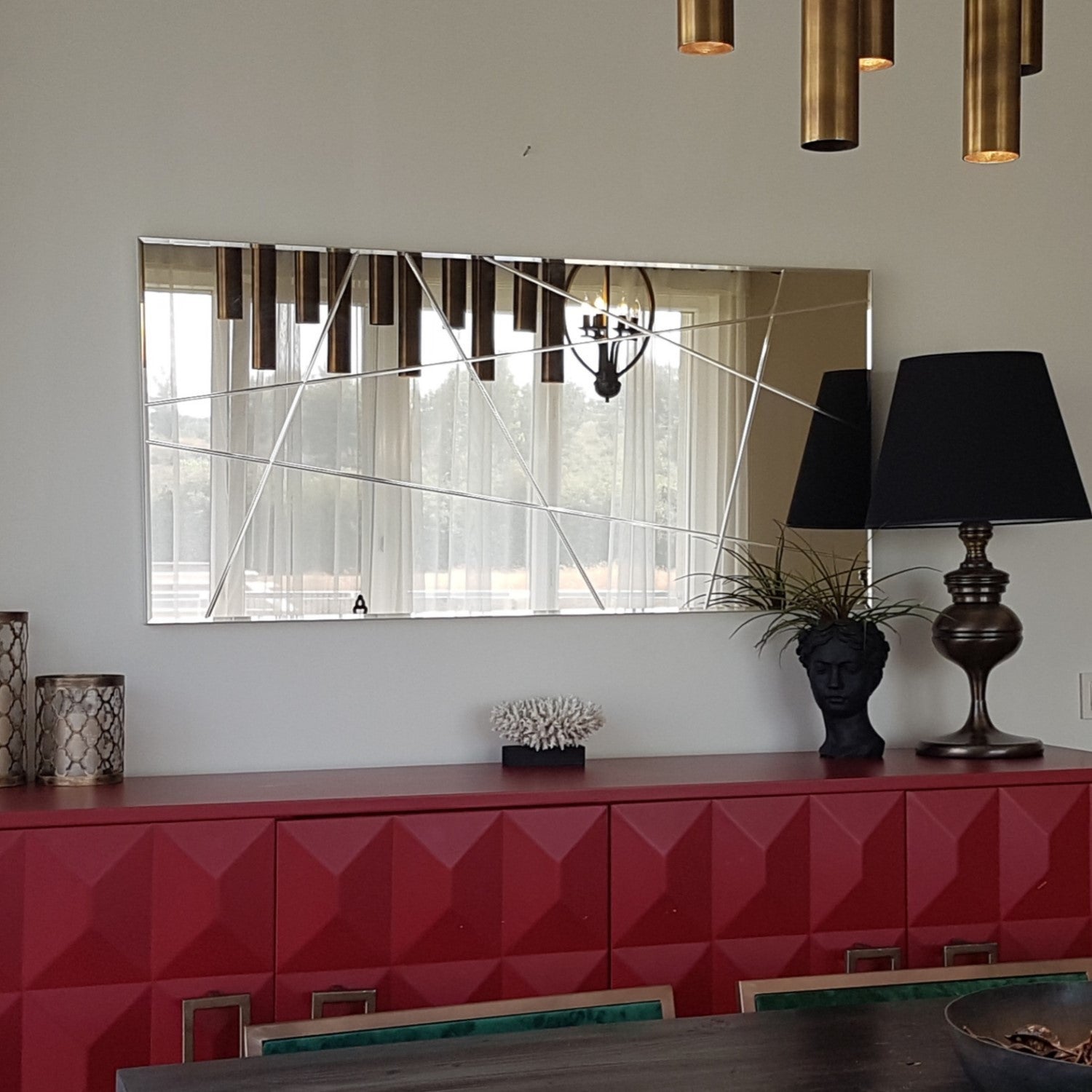 Espelho de parede elegante em bronze, 130 x 62 x 2,2 cm | 100% MDF, montado, ajustável horizontal e verticalmente | Perfeito para decoração moderna de hotéis e residências