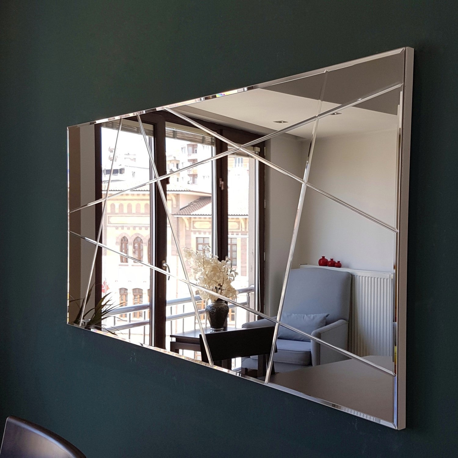 Espelho de parede elegante em bronze, 130 x 62 x 2,2 cm | 100% MDF, montado, ajustável horizontal e verticalmente | Perfeito para decoração moderna de hotéis e residências