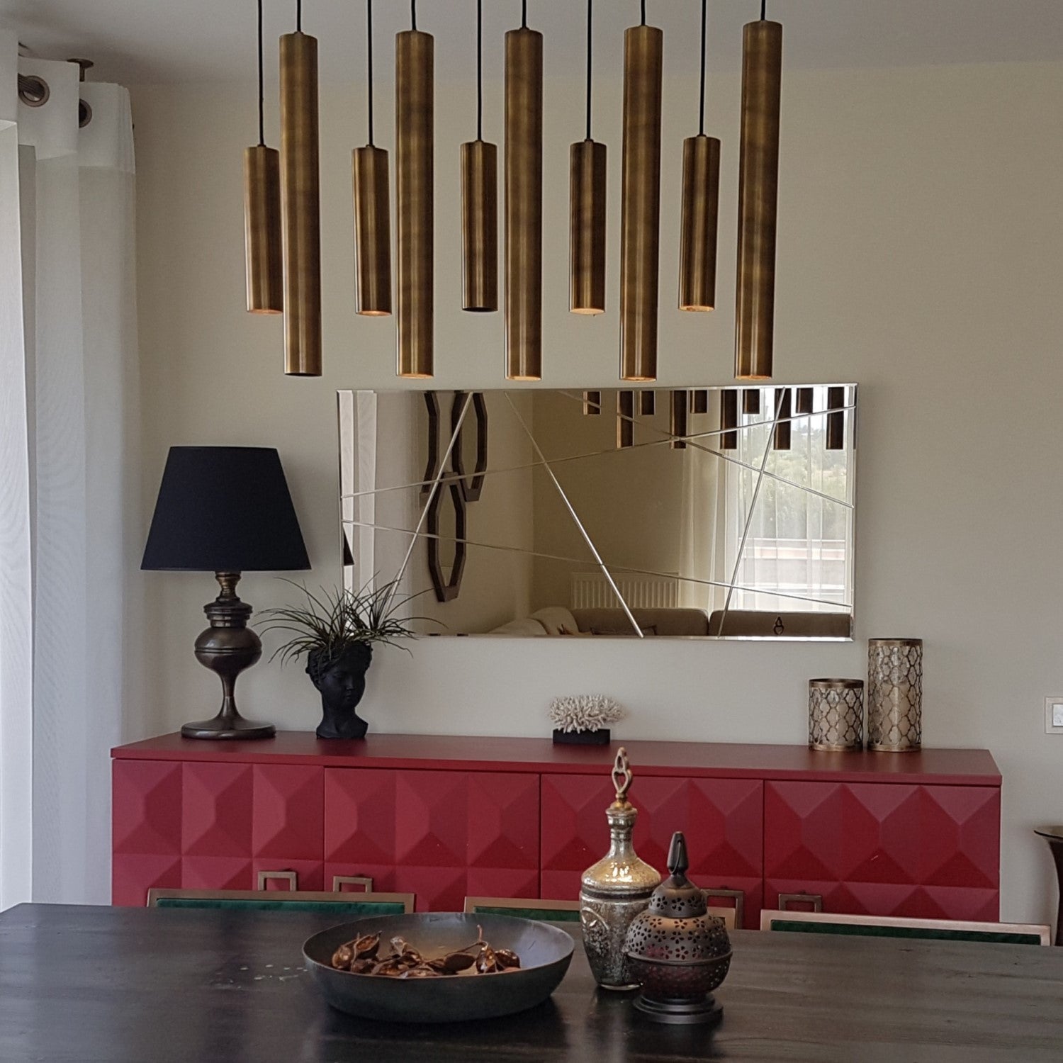 Espelho de parede elegante em bronze, 130 x 62 x 2,2 cm | 100% MDF, montado, ajustável horizontal e verticalmente | Perfeito para decoração moderna de hotéis e residências