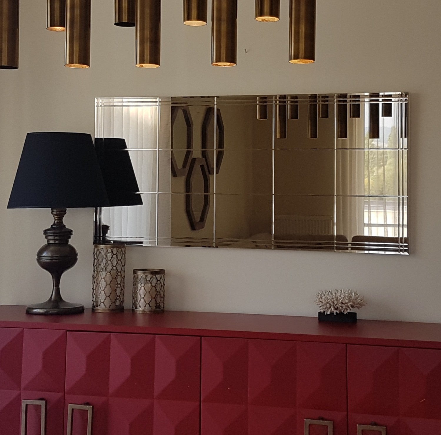 Espelho de parede elegante em bronze, 130 cm x 62 cm | 100% MDF, montado, ajustável horizontal e verticalmente | Perfeito para decoração moderna de hotéis e residências
