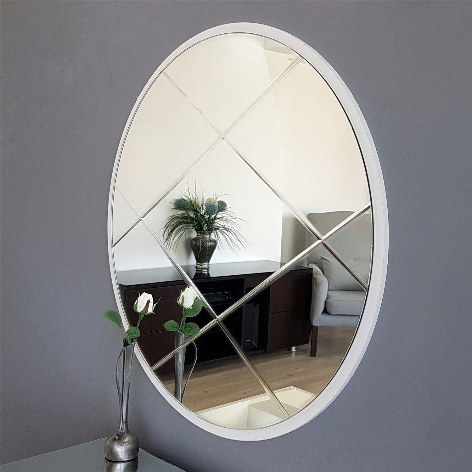 Espelho de parede prateado elegante, 60 x 60 cm | 100% MDF, montado | Perfeito para decoração moderna de hotéis e residências, design elegante em cores sólidas