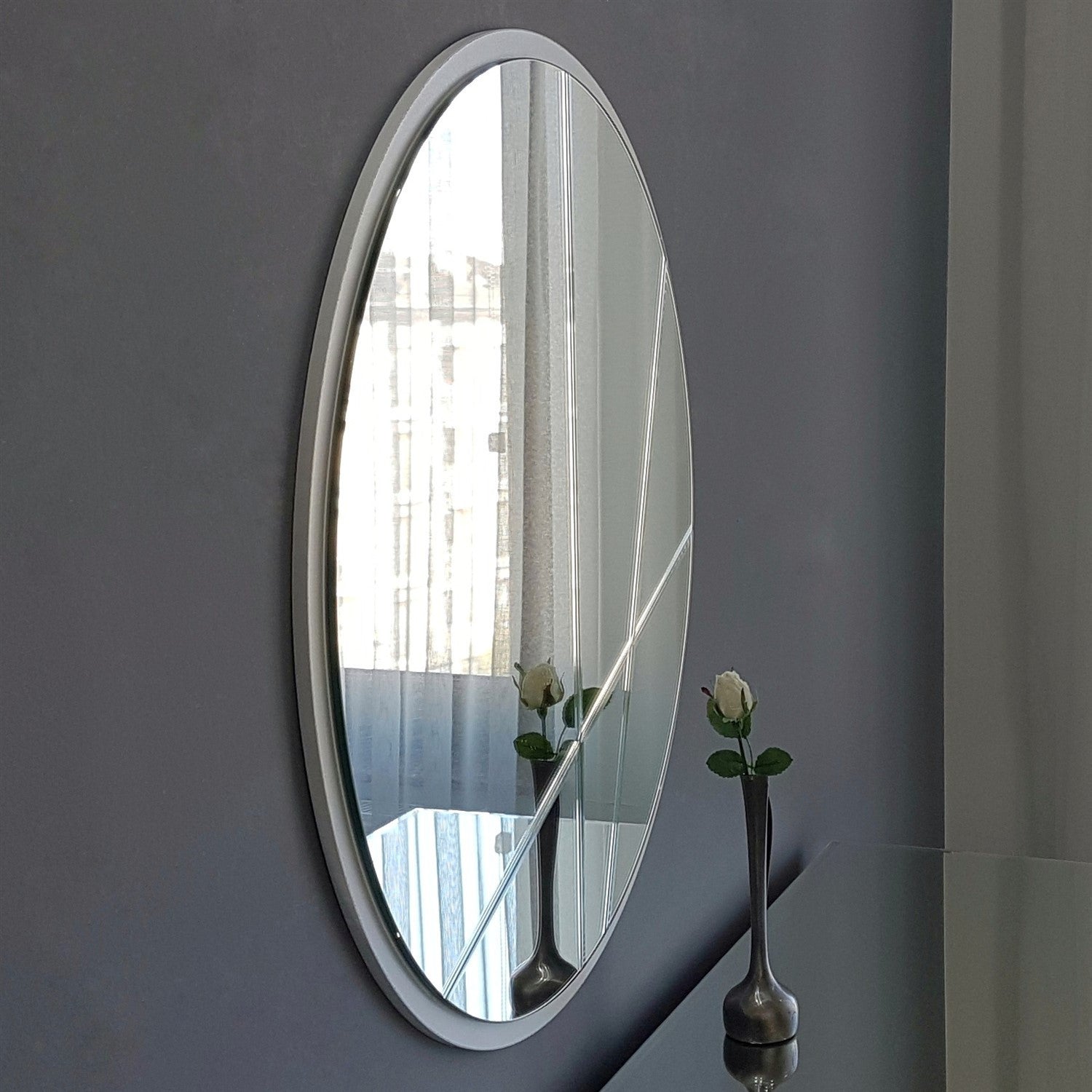 Espelho de parede prateado elegante, 60 x 60 cm | 100% MDF, montado | Perfeito para decoração moderna de hotéis e residências, design elegante em cores sólidas