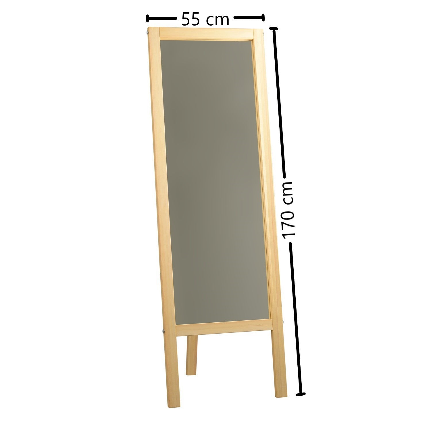 Espelho elegante estilo Cheval com prateleiras, 55 cm x 170 cm, 100% madeira maciça de pinho, cor nogueira | Montável na parede, montado | Design boêmio e rústico