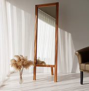 Espelho elegante estilo Cheval com prateleiras, 55 cm x 170 cm, 100% madeira maciça de pinho, acabamento em carvalho | Montável na parede, montado | Design boêmio e rústico