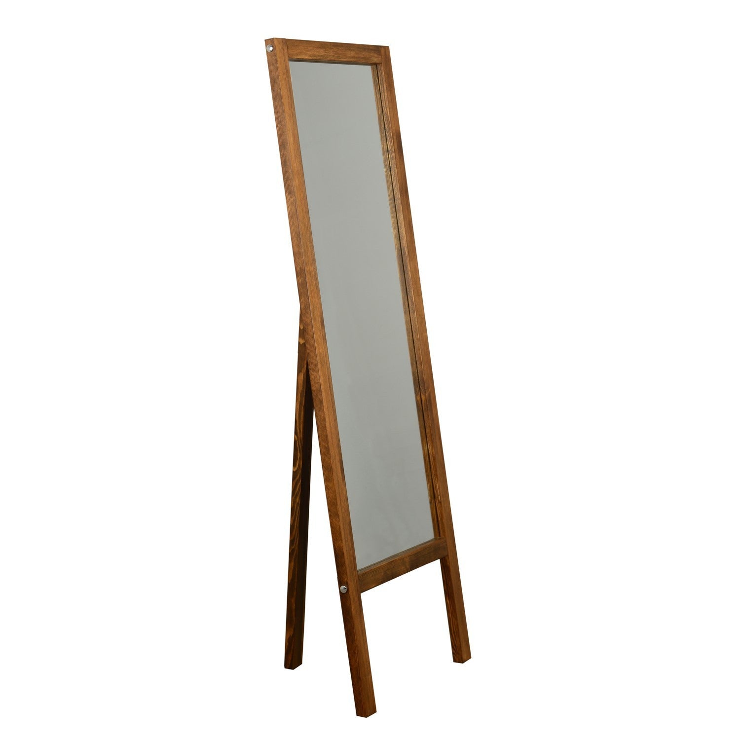 Espelho elegante estilo Cheval com prateleiras, 55 cm x 170 cm, 100% madeira maciça de pinho, cor nogueira | Montável na parede, montado | Design boêmio e rústico