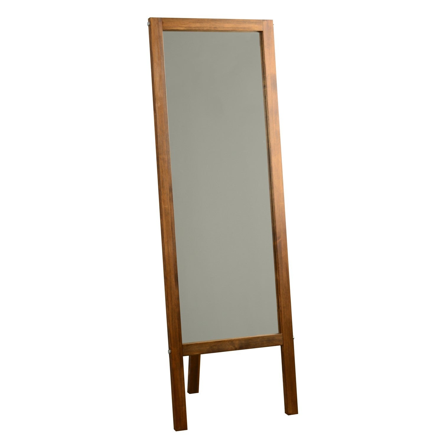 Espelho elegante estilo Cheval com prateleiras, 55 cm x 170 cm, 100% madeira maciça de pinho, cor nogueira | Montável na parede, montado | Design boêmio e rústico