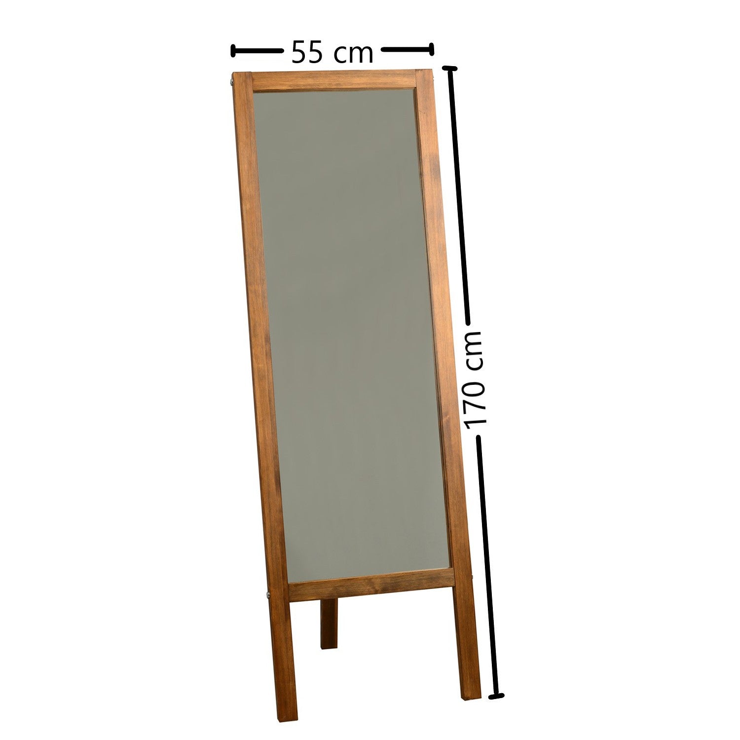 Espelho elegante estilo Cheval com prateleiras, 55 cm x 170 cm, 100% madeira maciça de pinho, cor nogueira | Montável na parede, montado | Design boêmio e rústico