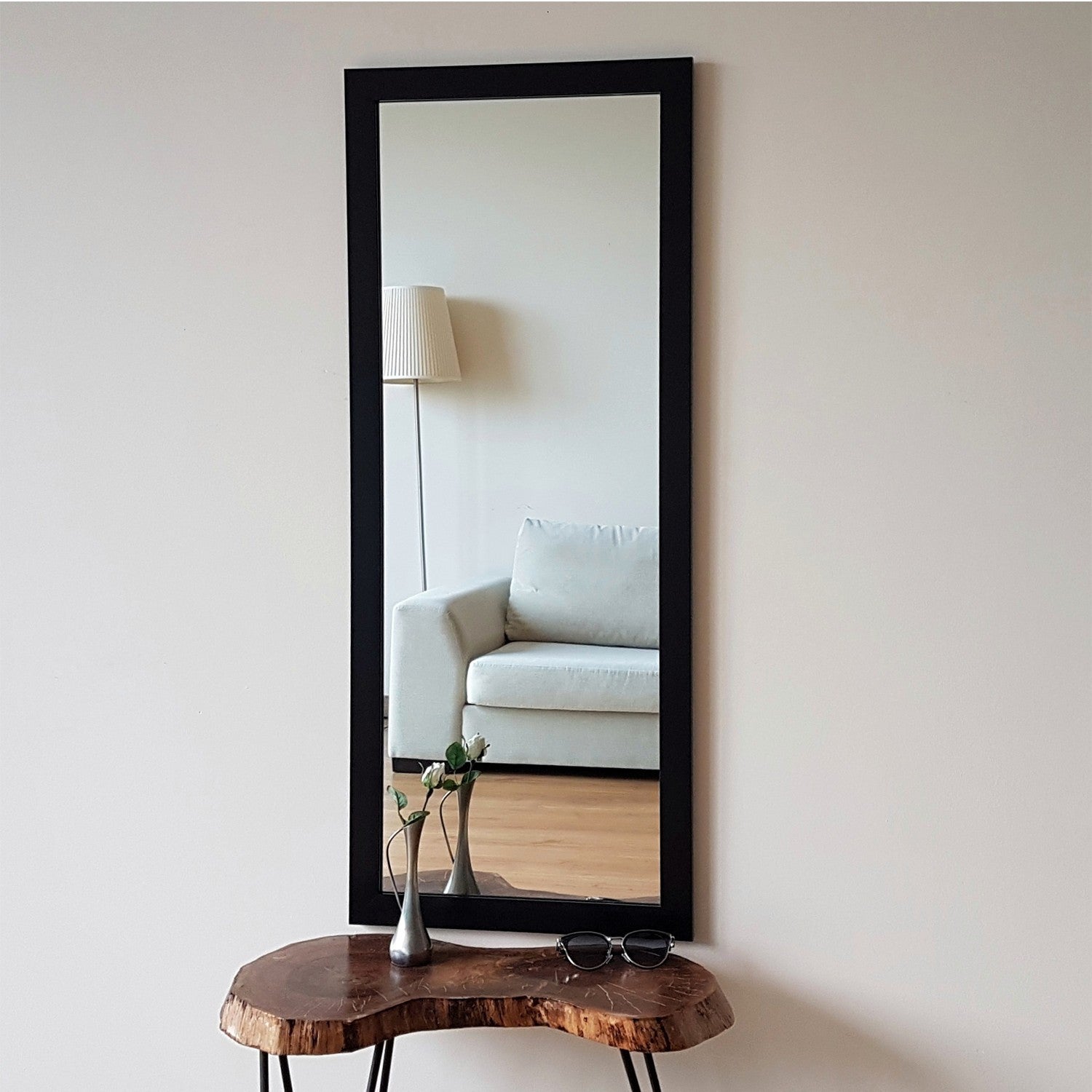 Espelho de parede preto elegante, 40 x 105 cm | Estrutura 100% laminada, ajustável horizontal e verticalmente | Perfeito para decoração moderna de hotéis e residências
