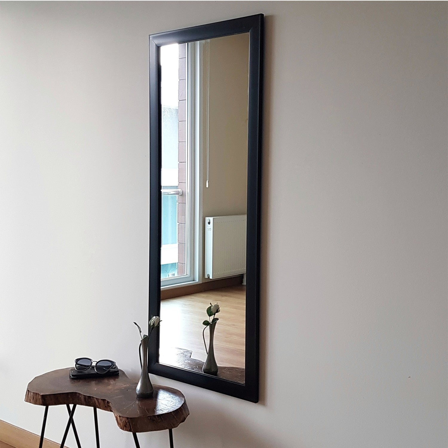 Espelho de parede preto elegante, 40 x 105 cm | Estrutura 100% laminada, ajustável horizontal e verticalmente | Perfeito para decoração moderna de hotéis e residências