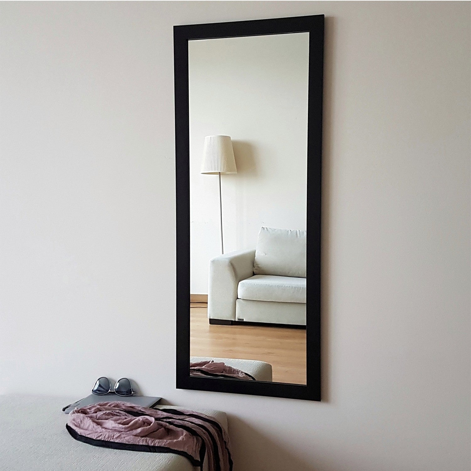 Espelho de parede preto elegante, 40 x 105 cm | Estrutura 100% laminada, ajustável horizontal e verticalmente | Perfeito para decoração moderna de hotéis e residências