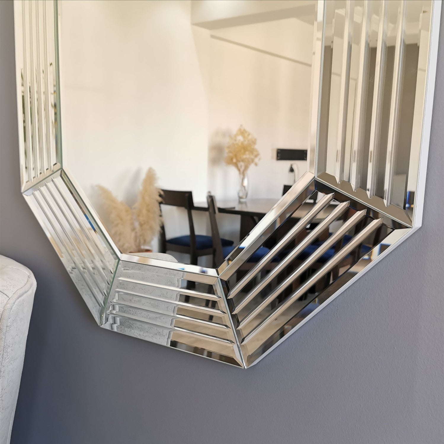 Espelho de parede prateado elegante, 60 x 100 cm | 100% MDF, ajustável horizontal e verticalmente | Perfeito para decoração de hotéis e residências modernas, montado