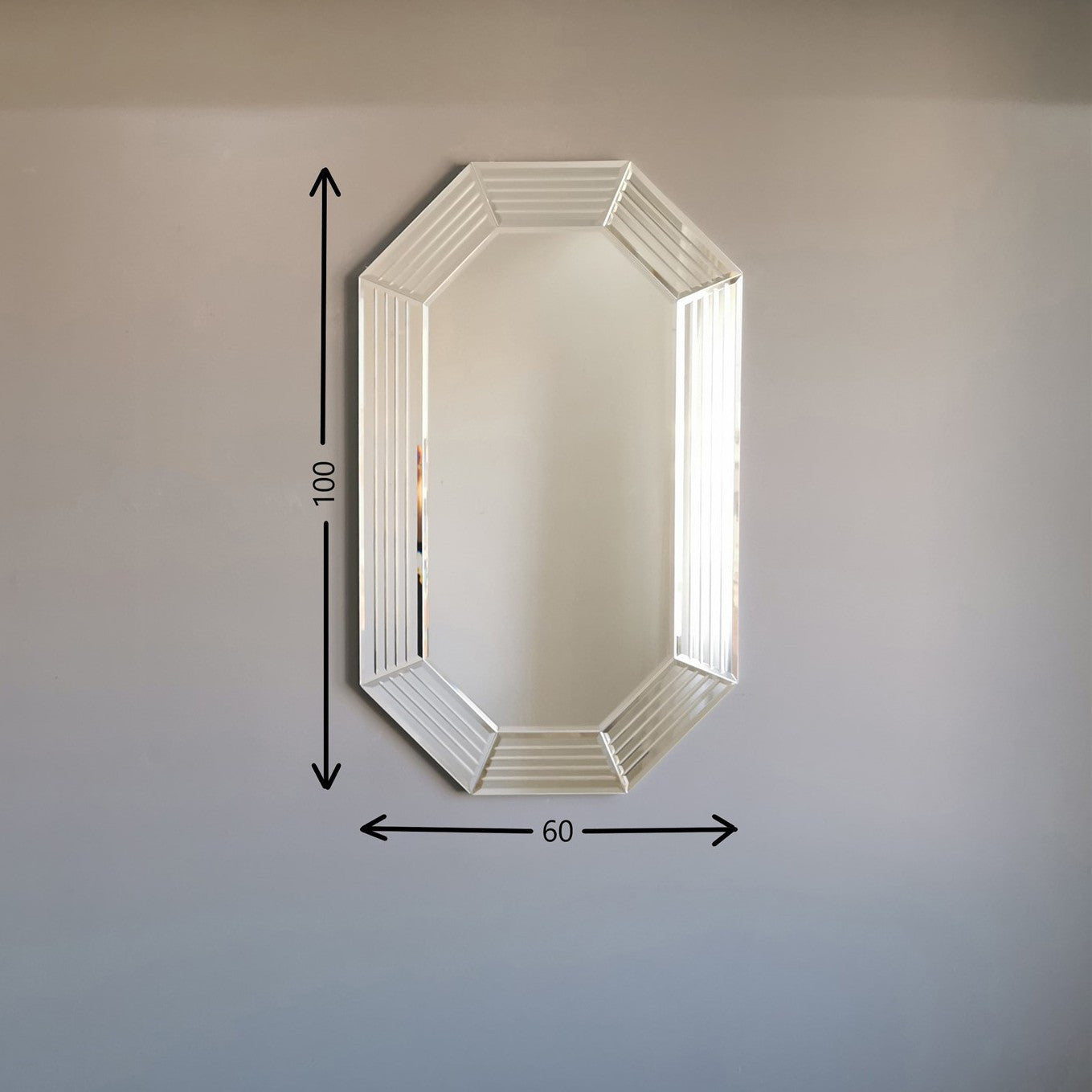 Espelho de parede prateado elegante, 60 x 100 cm | 100% MDF, ajustável horizontal e verticalmente | Perfeito para decoração de hotéis e residências modernas, montado