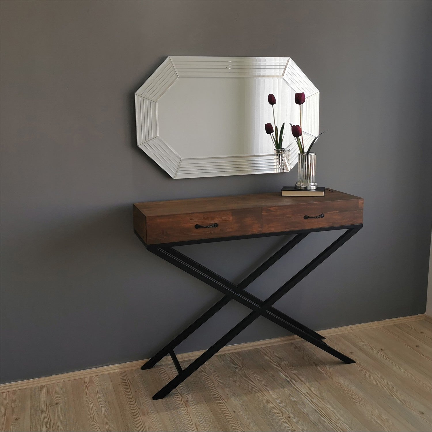 Espelho de parede prateado elegante, 100 cm x 60 cm x 2,2 cm | 100% MDF, montado, ajustável horizontal e verticalmente | Perfeito para hotéis e decoração moderna