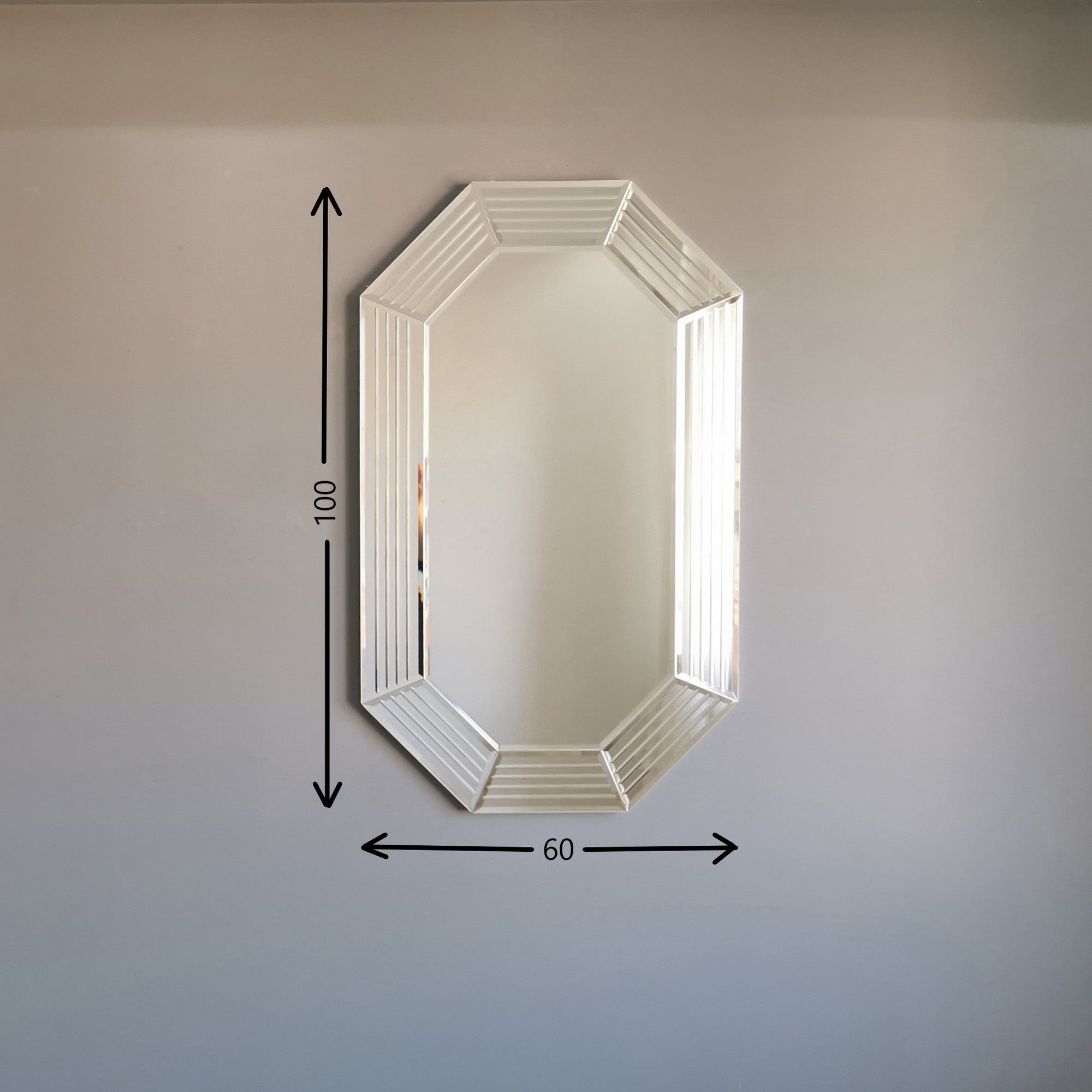 Espelho de parede prateado elegante, 100 cm x 60 cm x 2,2 cm | 100% MDF, montado, ajustável horizontal e verticalmente | Perfeito para hotéis e decoração moderna