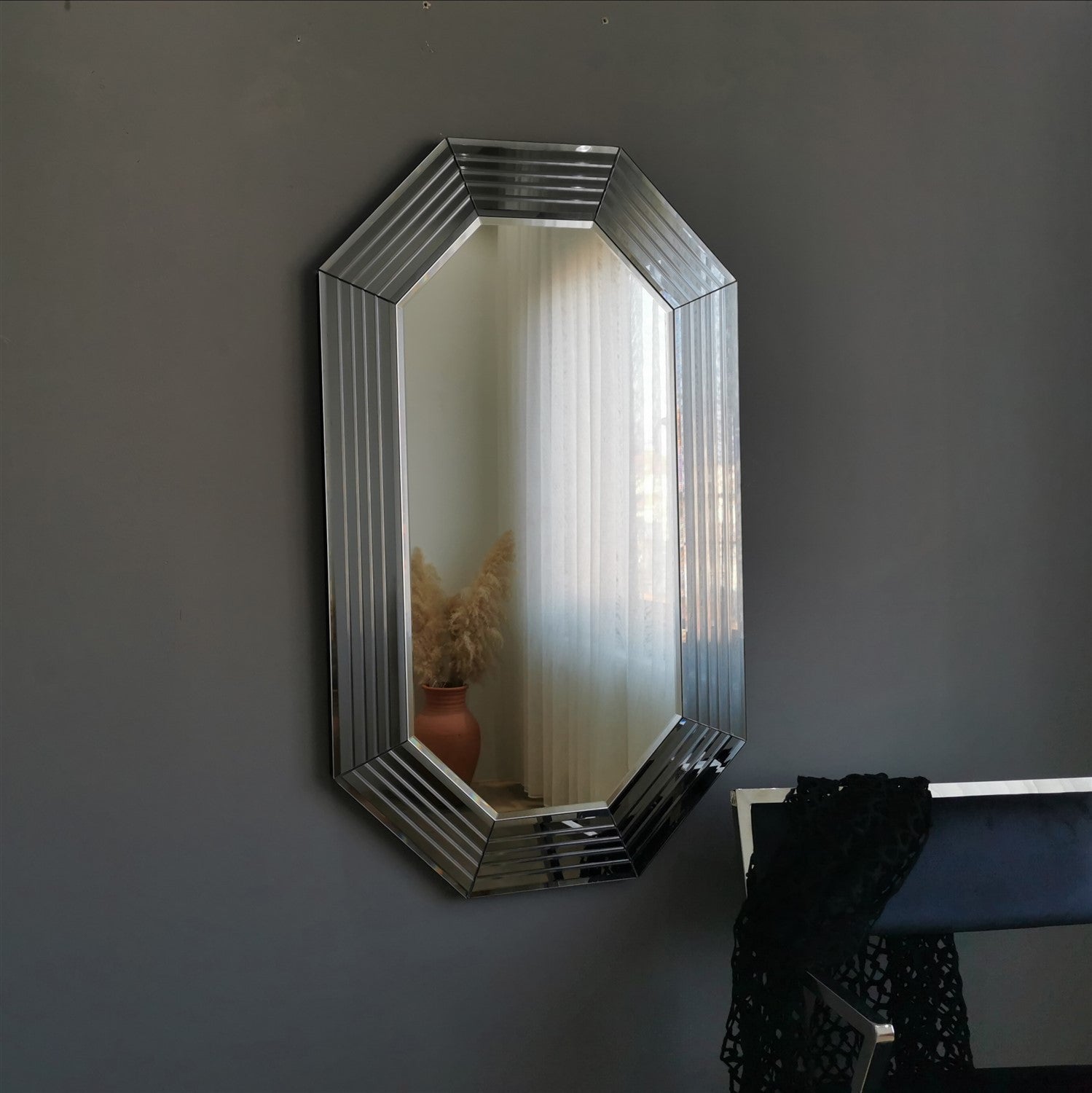 Espelho de parede prateado elegante, 60 x 100 cm | 100% MDF, ajustável horizontal e verticalmente | Perfeito para decoração de hotéis e residências modernas, montado