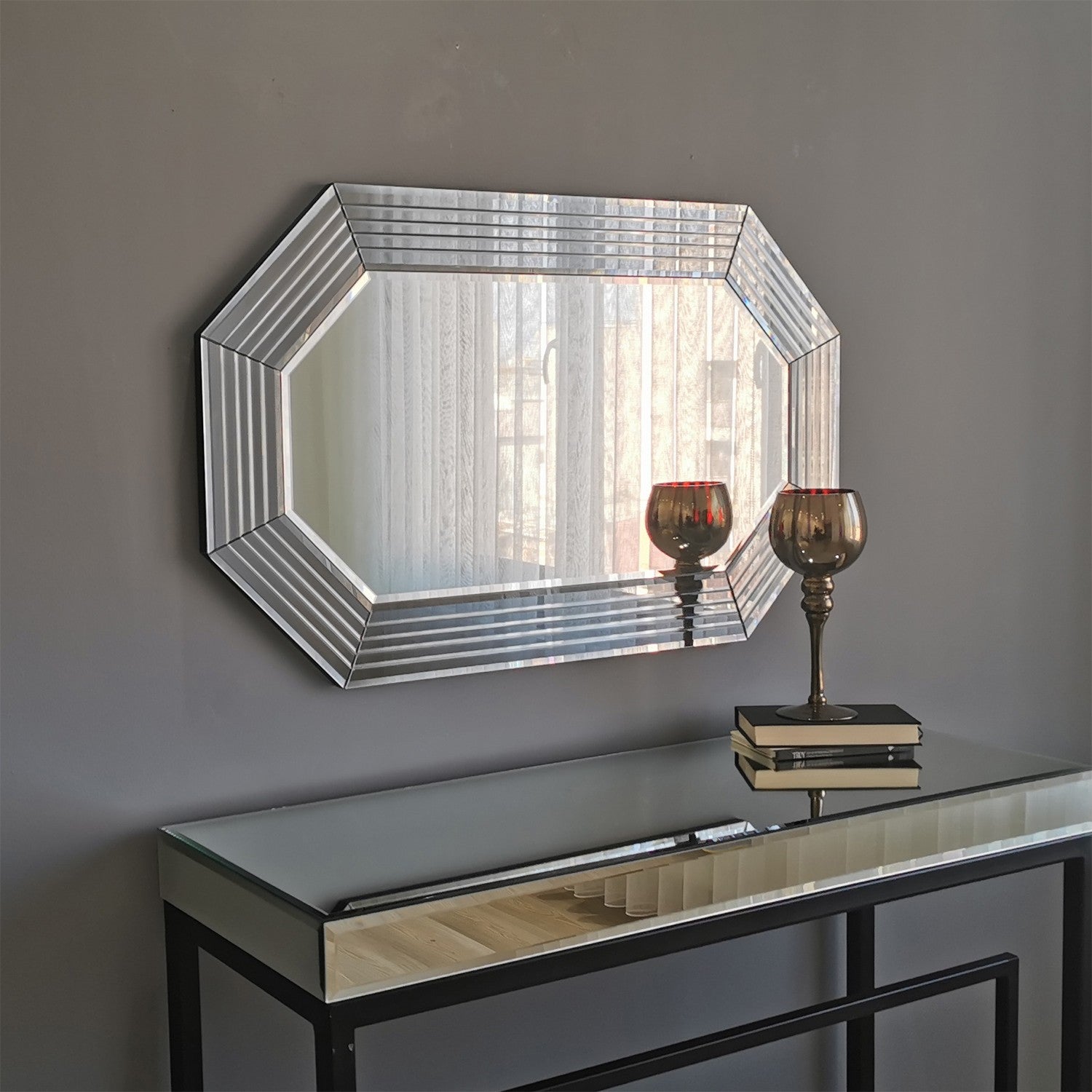 Espelho de parede prateado elegante, 100 cm x 60 cm x 2,2 cm | 100% MDF, montado, ajustável horizontal e verticalmente | Perfeito para hotéis e decoração moderna