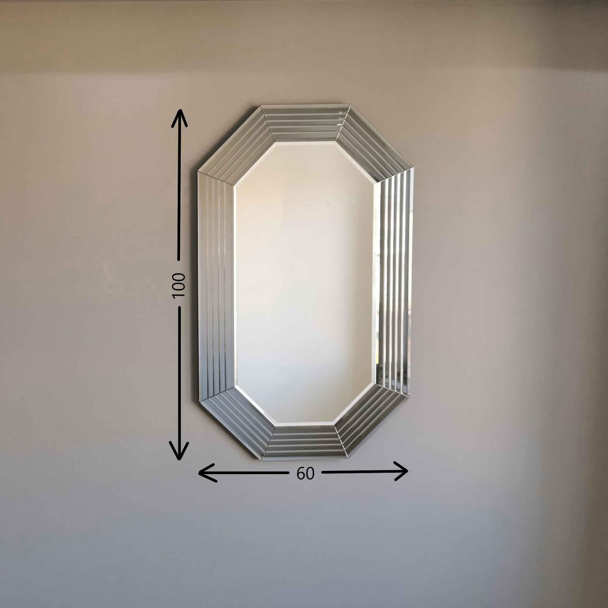 Espelho de parede prateado elegante, 100 cm x 60 cm x 2,2 cm | 100% MDF, montado, ajustável horizontal e verticalmente | Perfeito para hotéis e decoração moderna