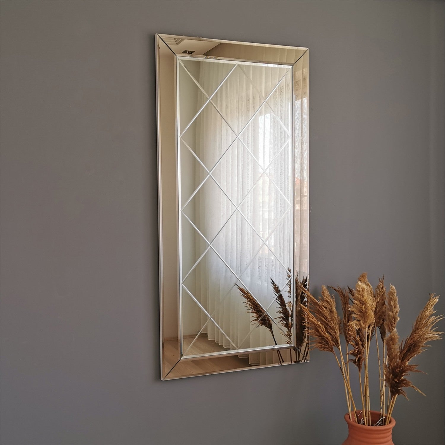 Espelho elegante de parede, 65 x 130 cm, cor bronze | 100% MDF, montado, perfeito para decoração de hotéis e moderna | Design elegante e funcional