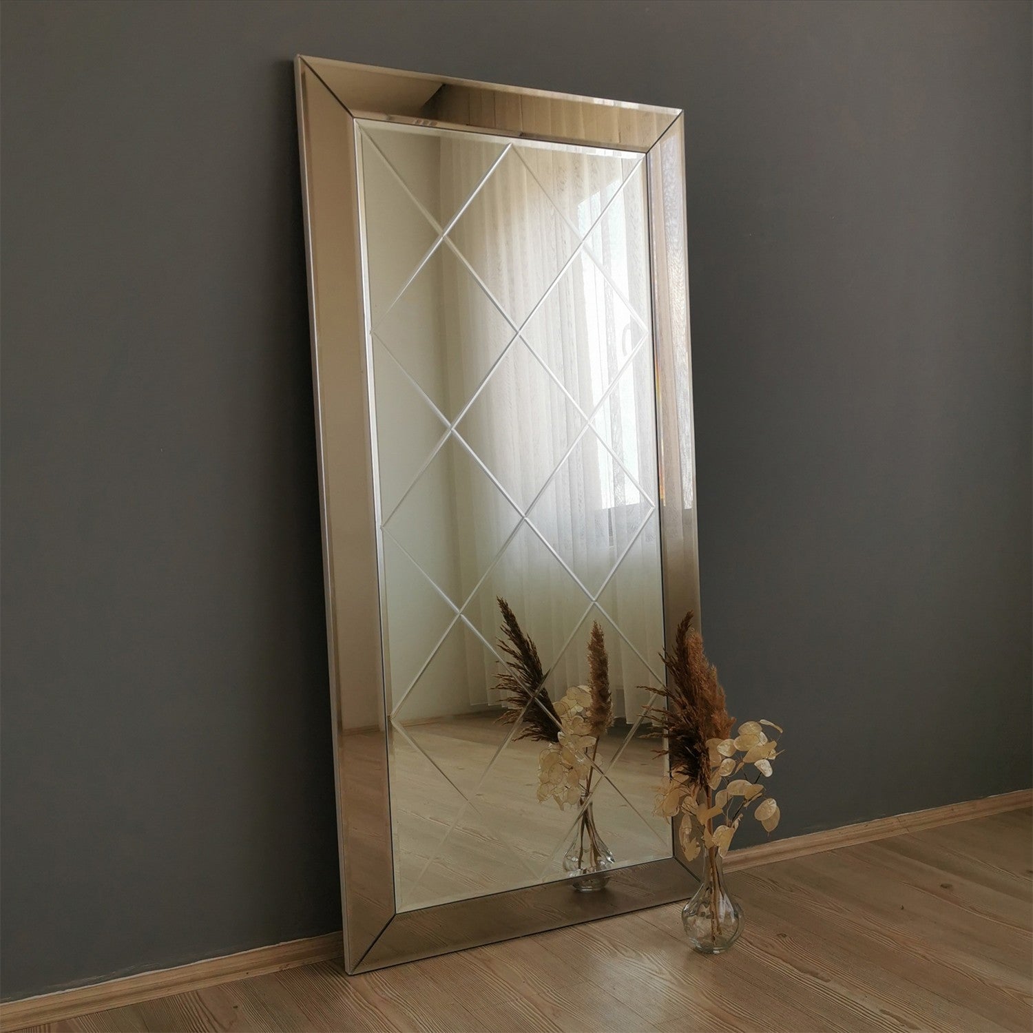 Espelho elegante de parede, 65 x 130 cm, cor bronze | 100% MDF, montado, perfeito para decoração de hotéis e moderna | Design elegante e funcional