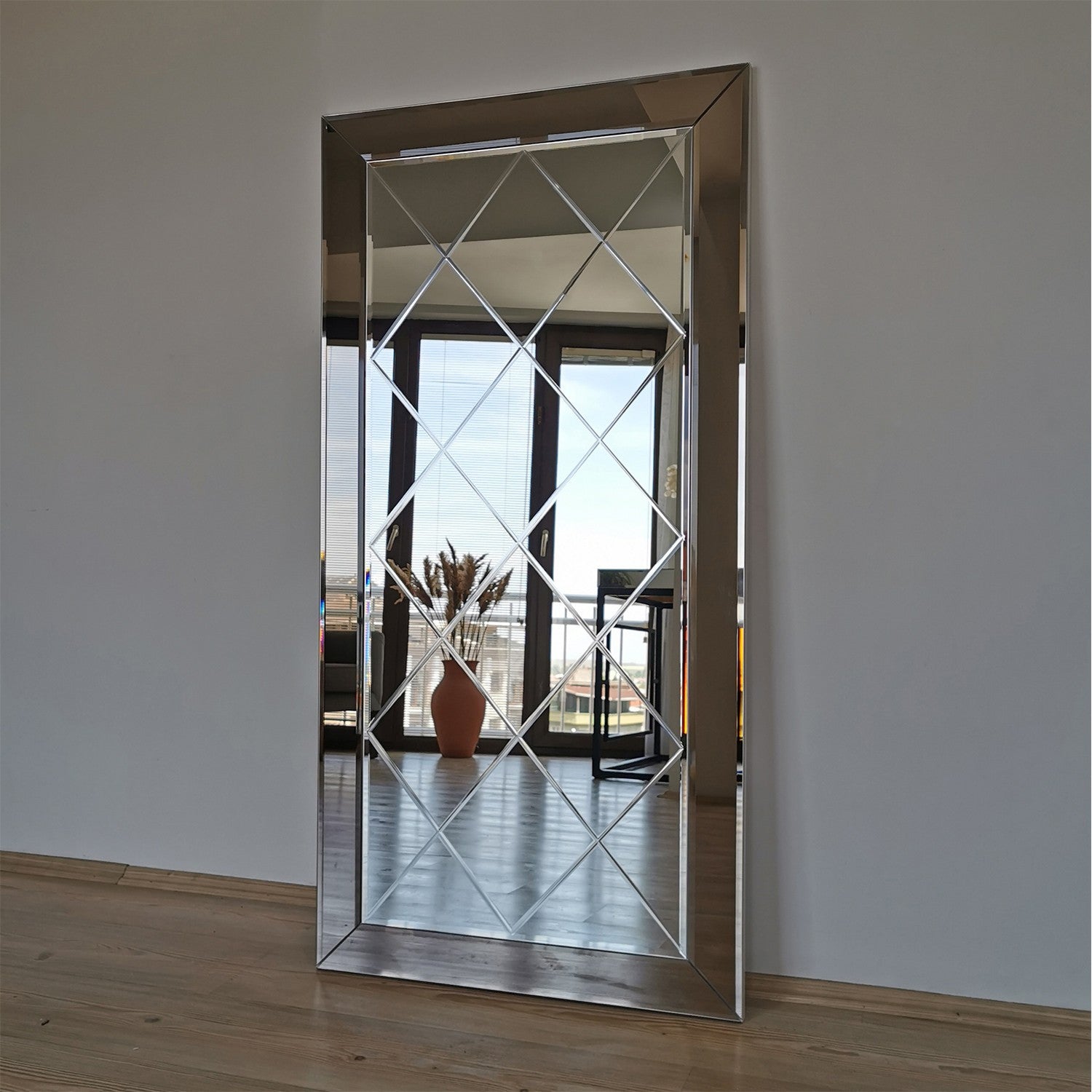 Espelho elegante de parede, 65 x 130 cm, cor bronze | 100% MDF, montado, perfeito para decoração de hotéis e moderna | Design elegante e funcional