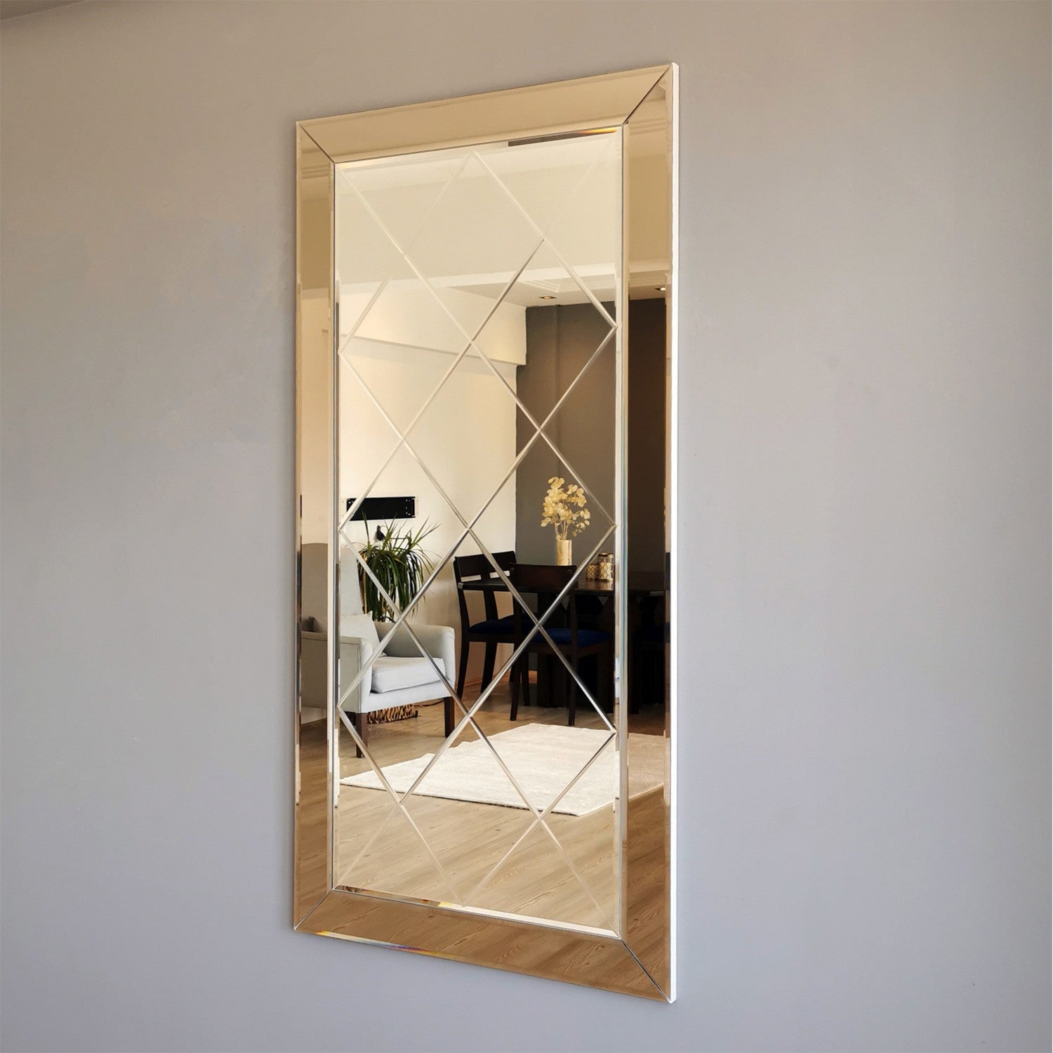 Espelho elegante de parede, 65 x 130 cm, cor bronze | 100% MDF, montado, perfeito para decoração de hotéis e moderna | Design elegante e funcional