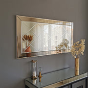 Espelho de parede prateado elegante, 130 x 65 x 2,2 cm | 100% MDF, montado, design inspirado em hotéis | Perfeito para decoração moderna de casas e entradas