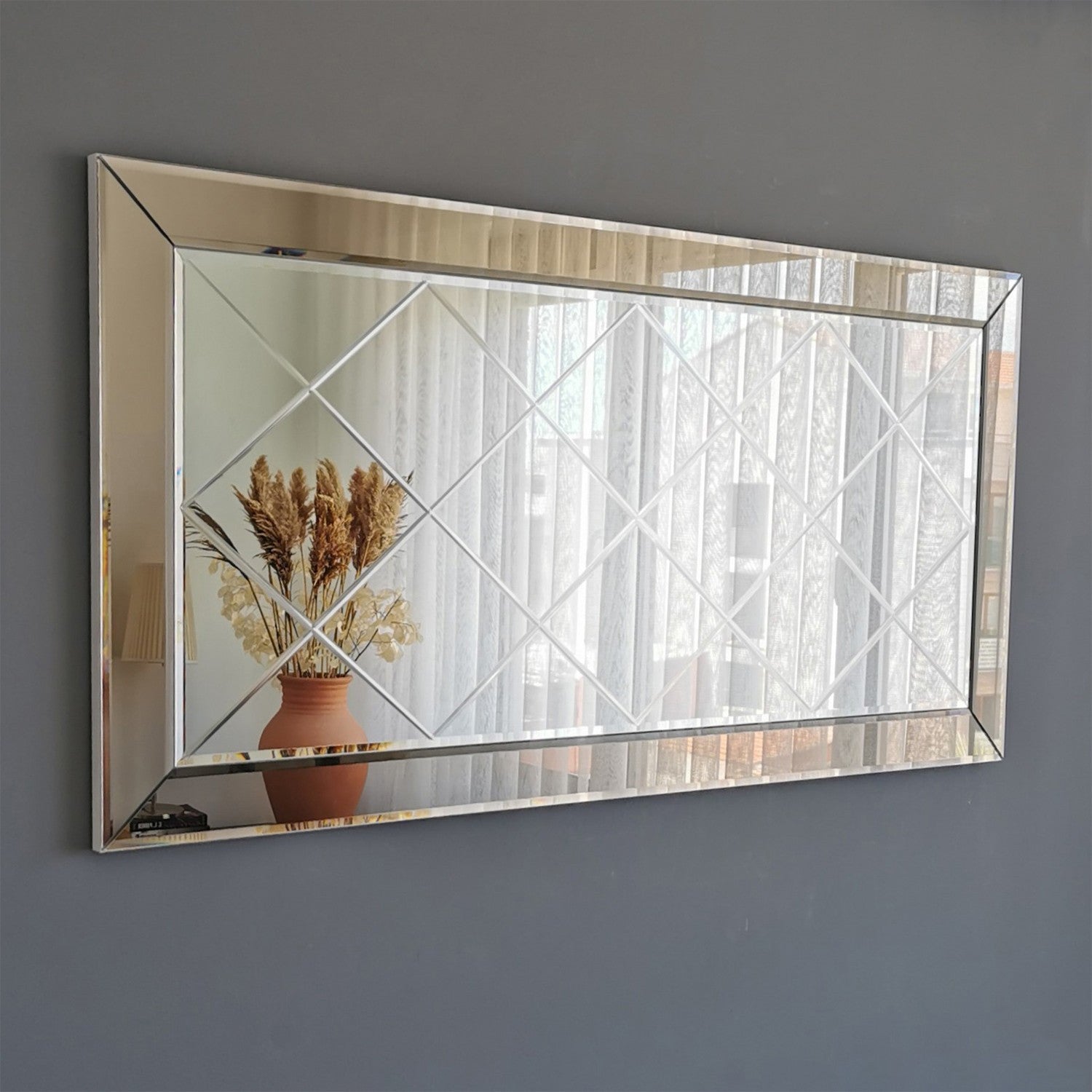 Espelho de parede prateado elegante, 130 x 65 x 2,2 cm | 100% MDF, montado, design inspirado em hotéis | Perfeito para decoração moderna de casas e entradas