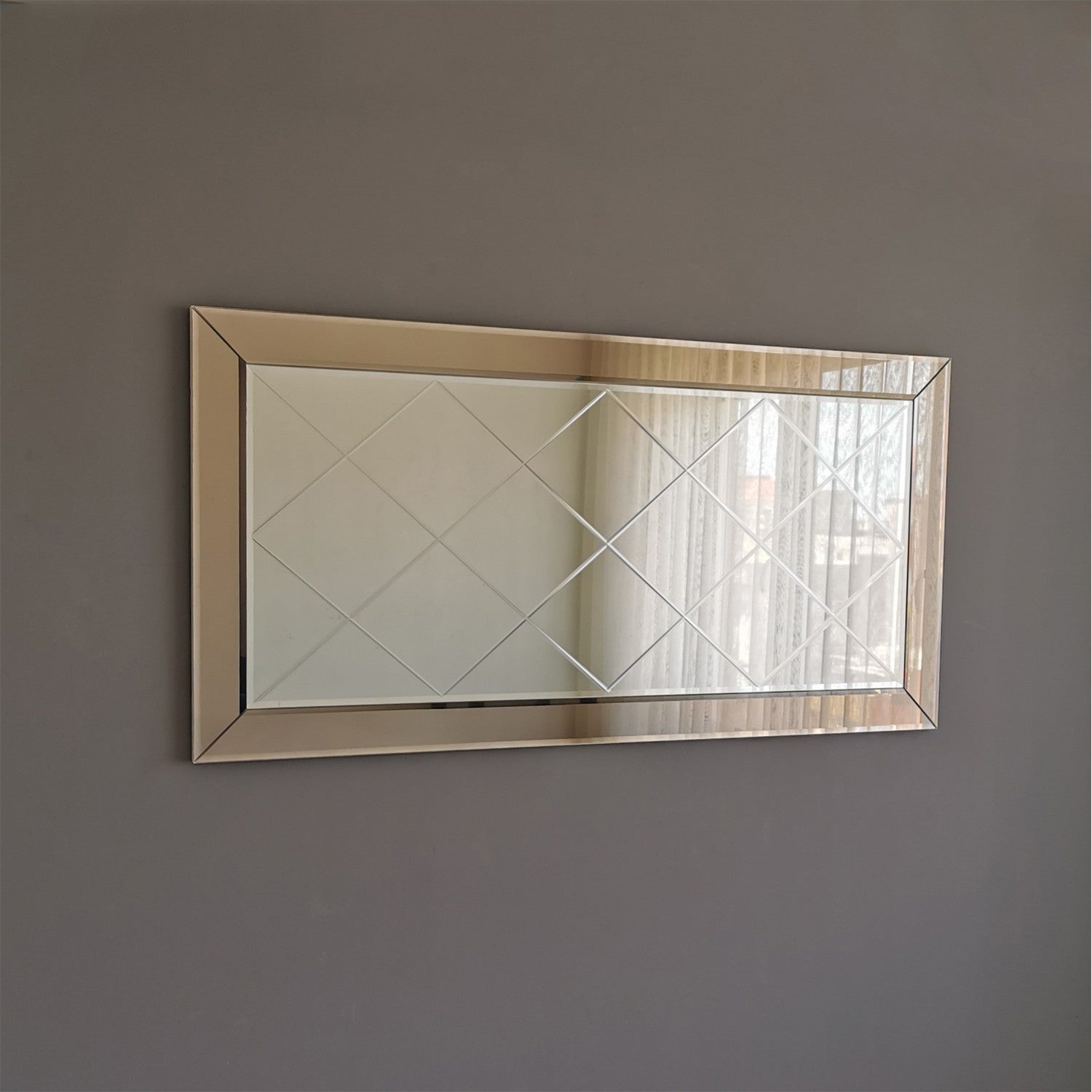 Espelho de parede prateado elegante, 130 x 65 x 2,2 cm | 100% MDF, montado, design inspirado em hotéis | Perfeito para decoração moderna de casas e entradas