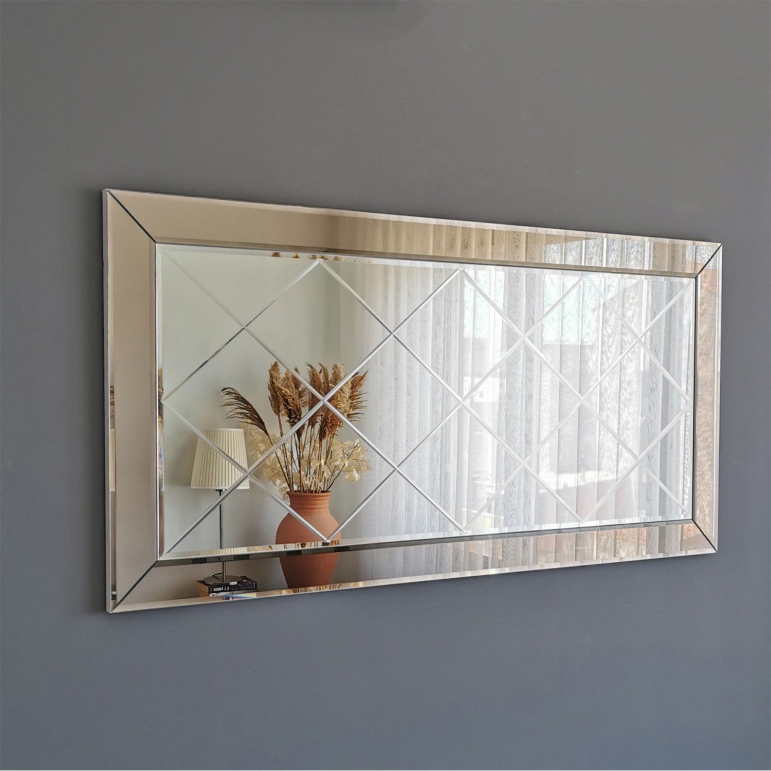 Espelho de parede prateado elegante, 130 x 65 x 2,2 cm | 100% MDF, montado, design inspirado em hotéis | Perfeito para decoração moderna de casas e entradas