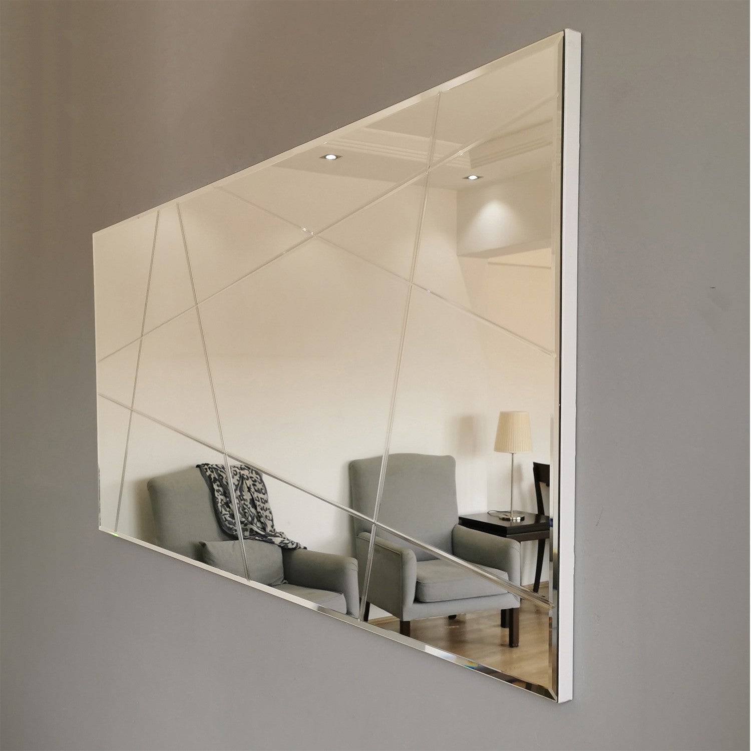 Espelho de parede prateado elegante, 130 x 62 x 2,2 cm | 100% MDF, montado, design estilo hotel | Perfeito para decoração moderna e espaços elegantes