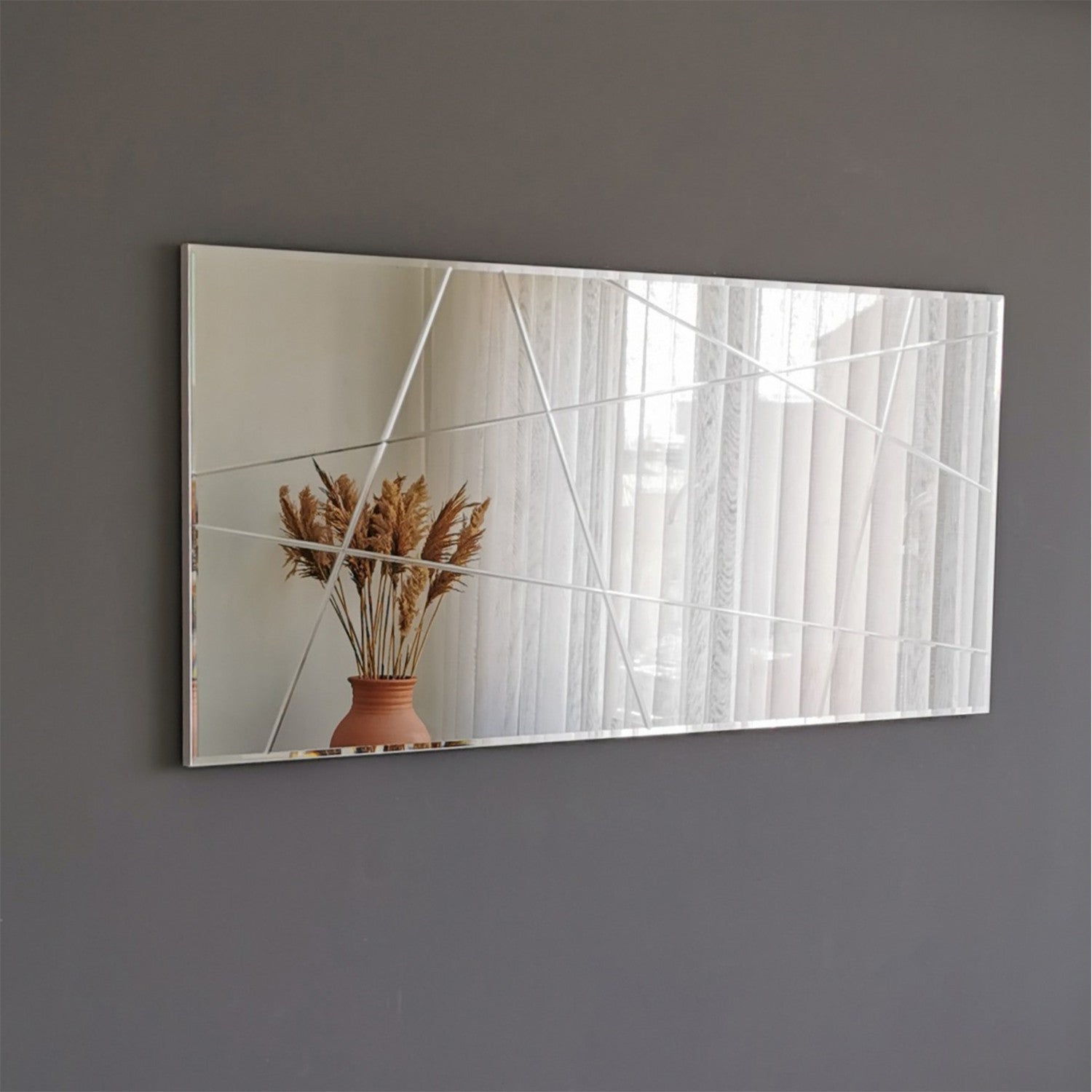 Espelho de parede prateado elegante, 130 x 62 x 2,2 cm | 100% MDF, montado, design estilo hotel | Perfeito para decoração moderna e espaços elegantes