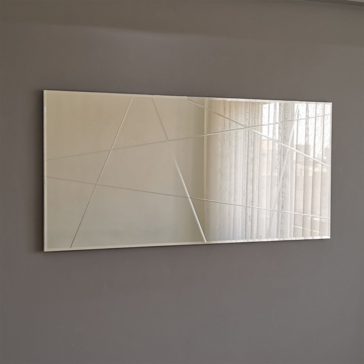 Espelho de parede prateado elegante, 130 x 62 x 2,2 cm | 100% MDF, montado, design estilo hotel | Perfeito para decoração moderna e espaços elegantes