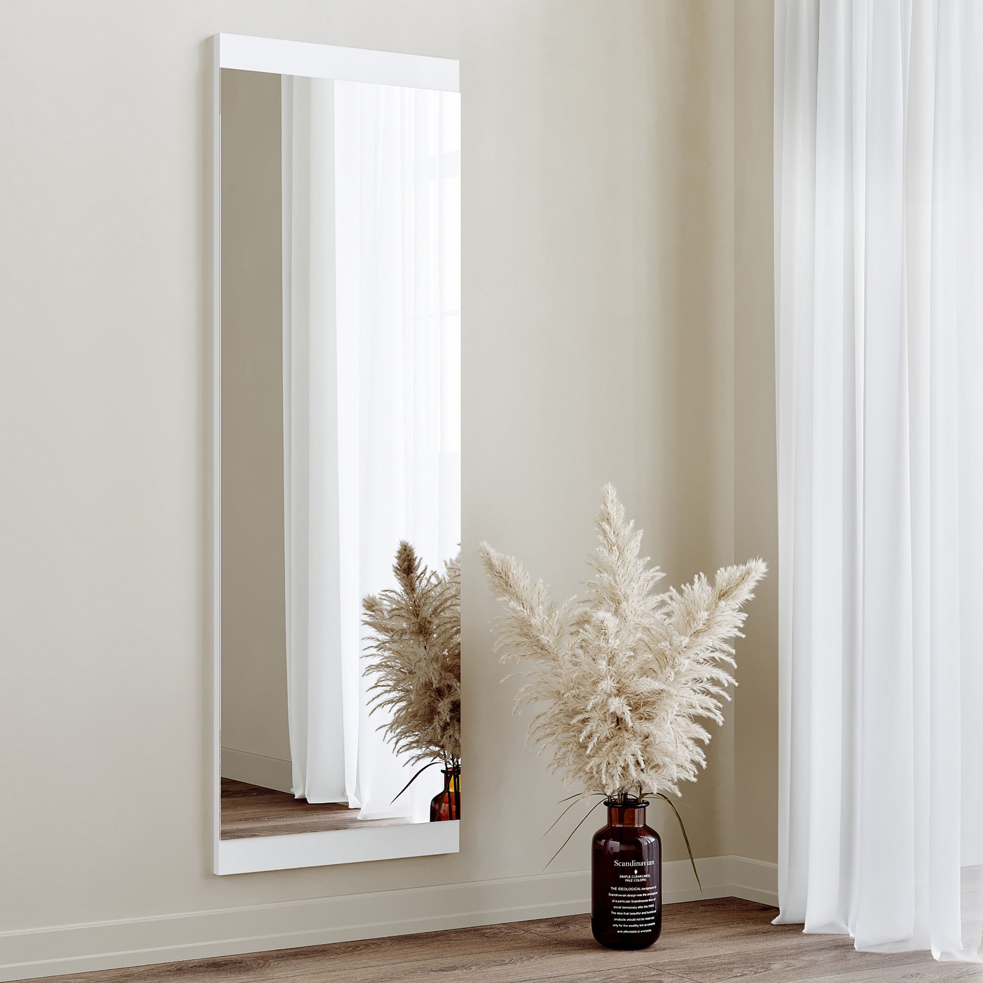 Espelho de parede branco moderno, 120 x 40 x 2,2 cm | 100% MDF, montado, ajustável horizontal e verticalmente | Perfeito para decoração escandinava e hoteleira
