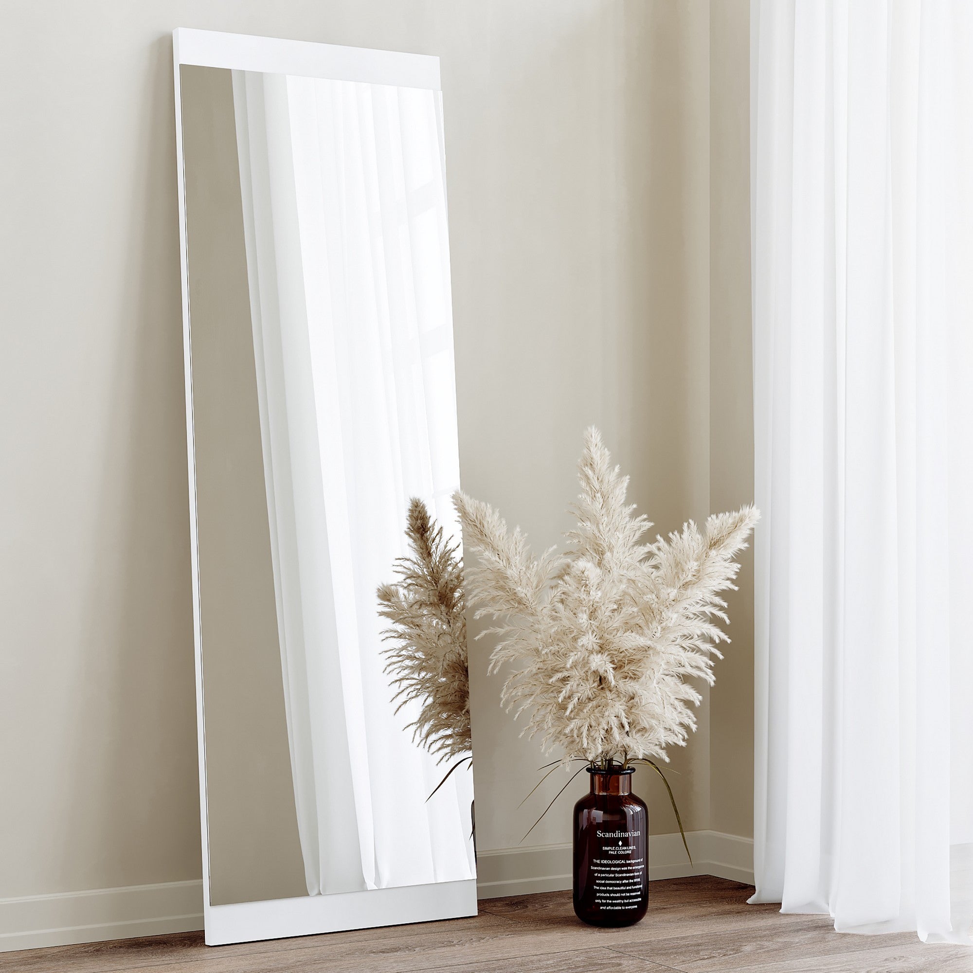 Espelho de parede branco moderno, 120 x 40 x 2,2 cm | 100% MDF, montado, ajustável horizontal e verticalmente | Perfeito para decoração escandinava e hoteleira