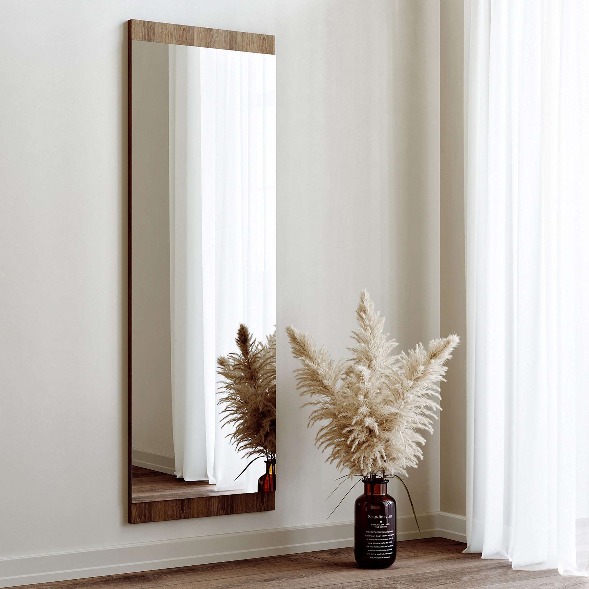 Espelho de parede moderno em nogueira, 120 x 40 x 2,2 cm | 100% MDF, montado, ajustável horizontal e verticalmente | Perfeito para decoração escandinava e hoteleira