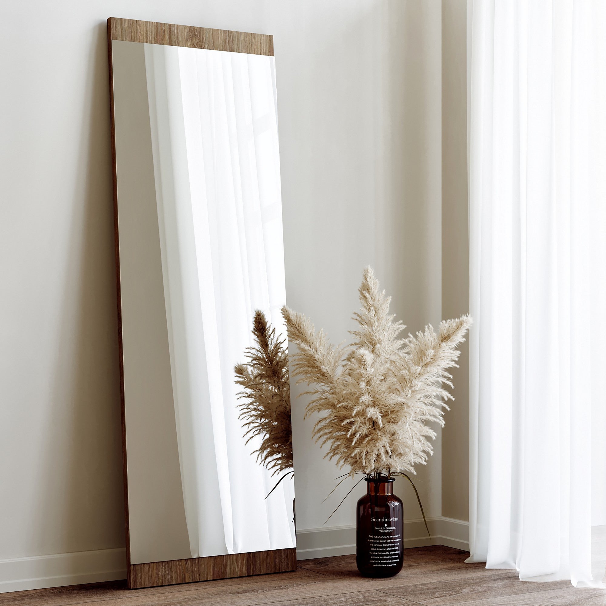 Espelho de parede moderno em nogueira, 120 x 40 x 2,2 cm | 100% MDF, montado, ajustável horizontal e verticalmente | Perfeito para decoração escandinava e hoteleira