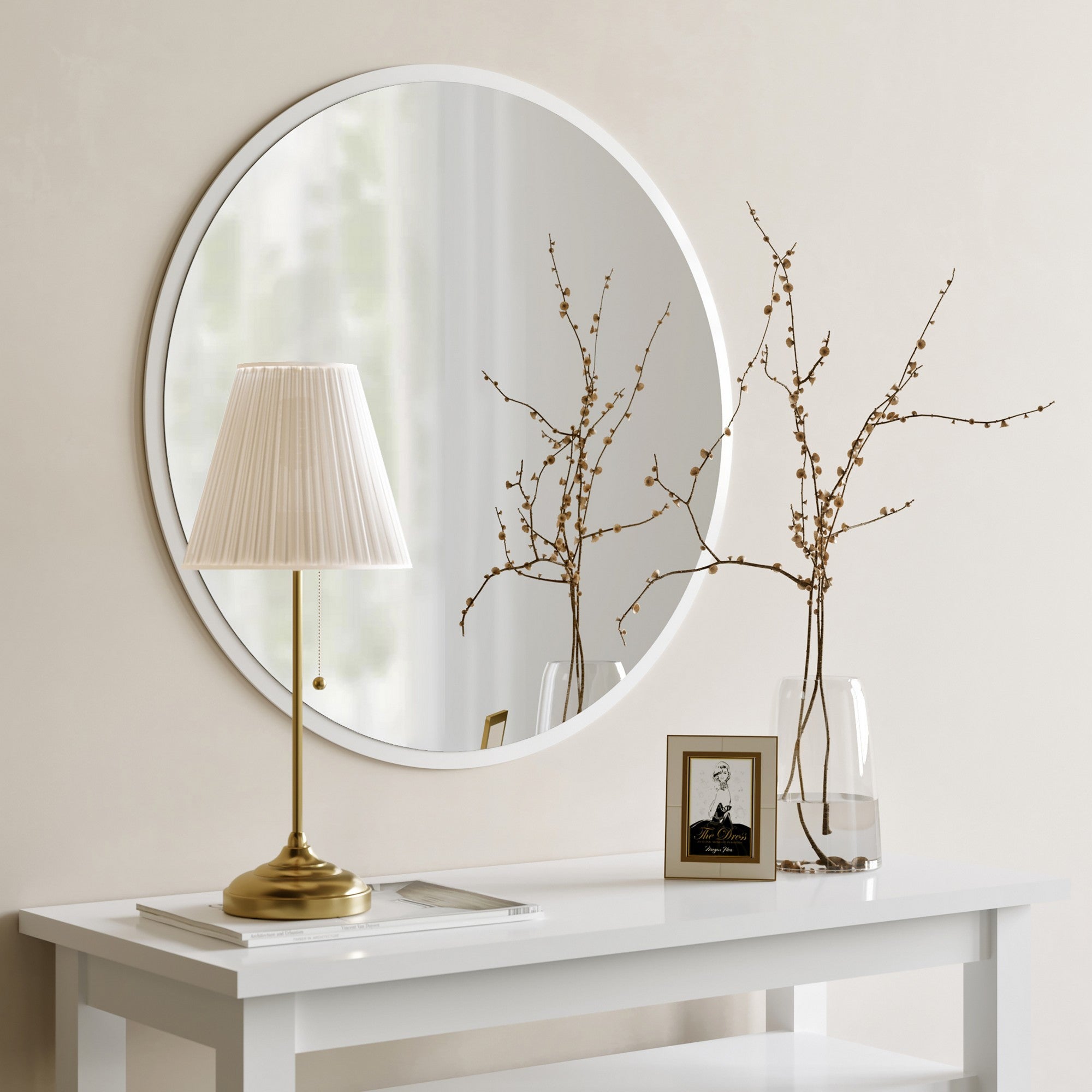 Espelho de parede branco moderno, 60 x 60 cm, 100% MDF, 2,2 cm de espessura | Montado e pronto para pendurar | Perfeito para decoração escandinava e hoteleira